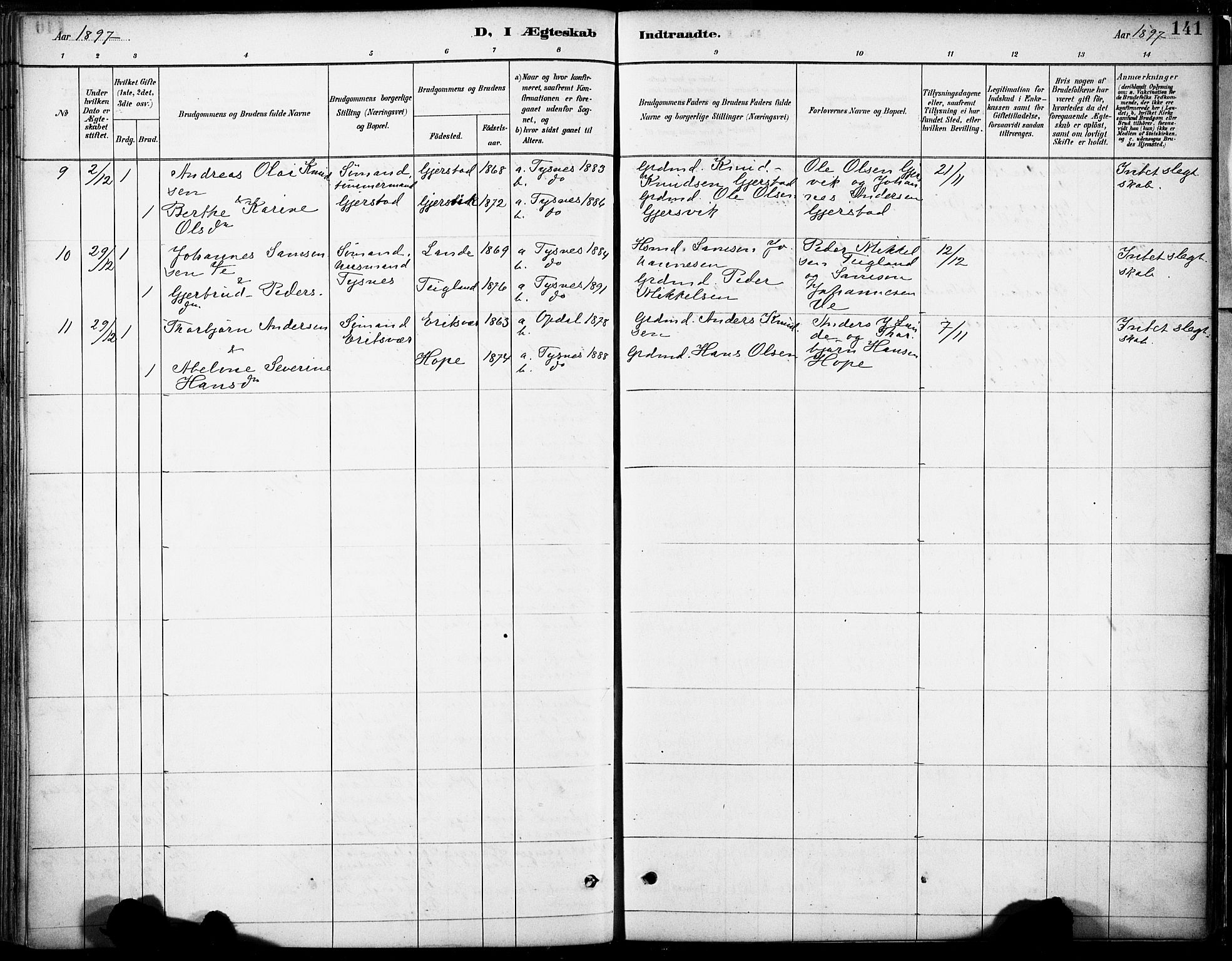 Tysnes sokneprestembete, AV/SAB-A-78601/H/Haa: Ministerialbok nr. B 1, 1887-1906, s. 141