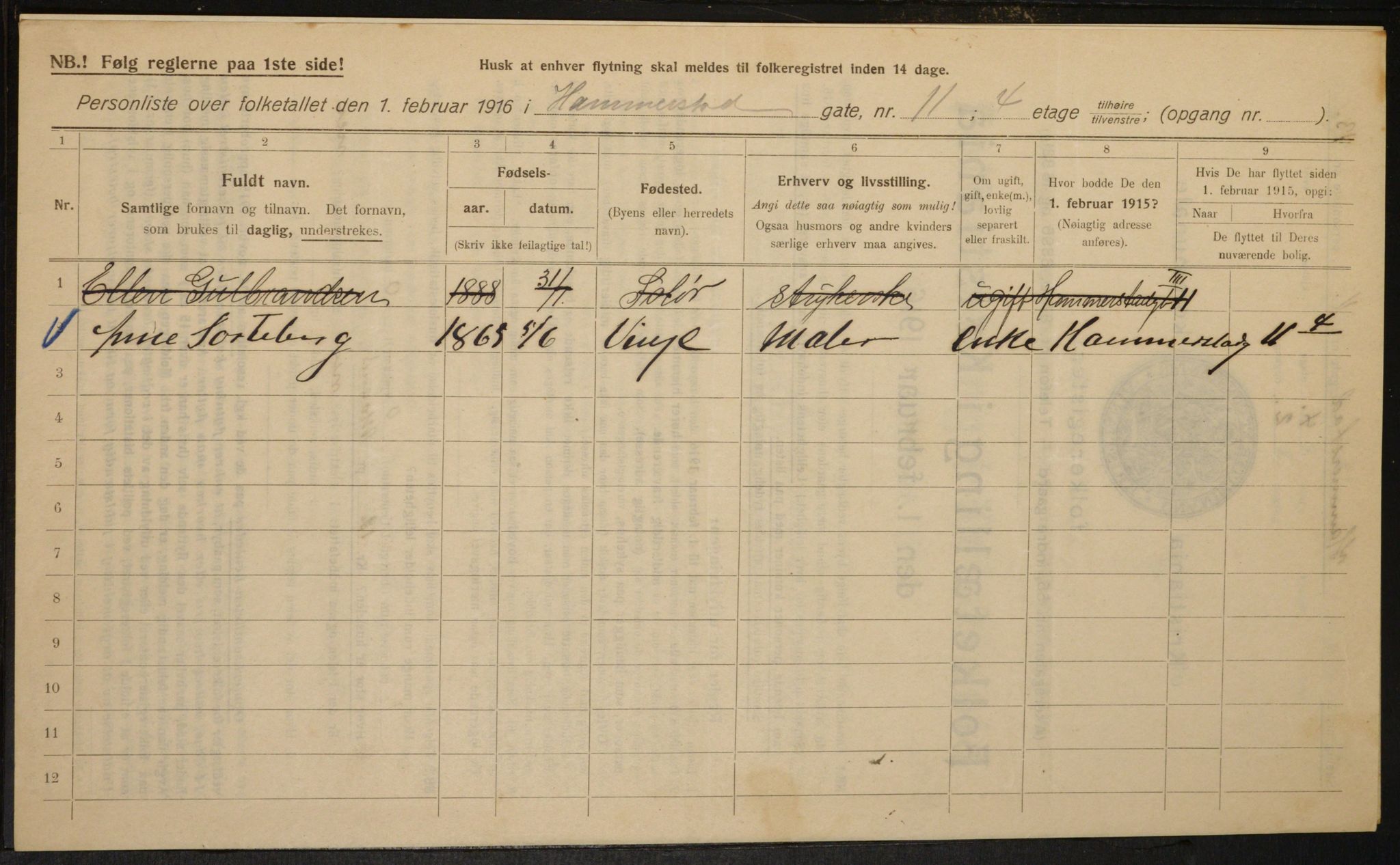 OBA, Kommunal folketelling 1.2.1916 for Kristiania, 1916, s. 35312