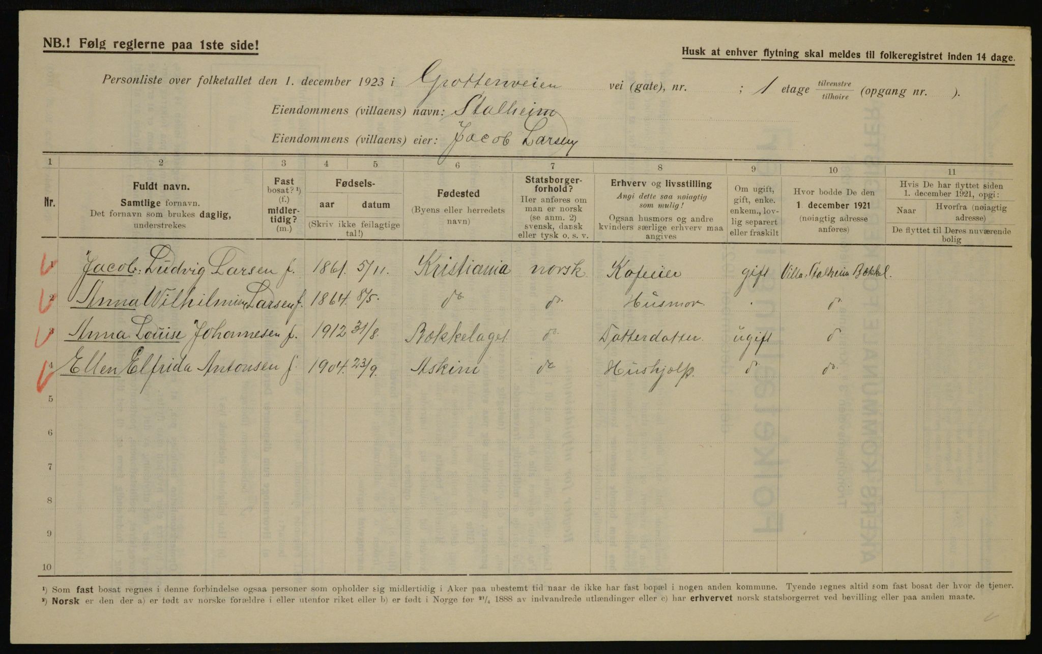 , Kommunal folketelling 1.12.1923 for Aker, 1923, s. 39230