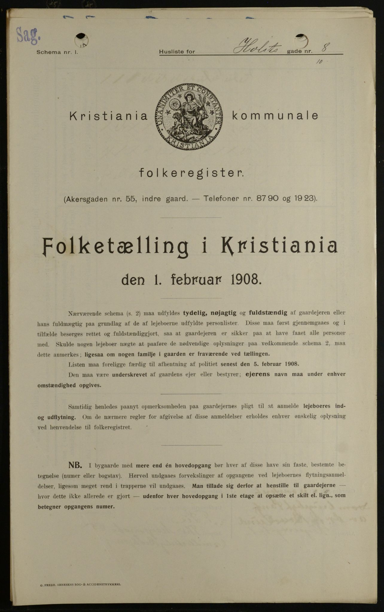 OBA, Kommunal folketelling 1.2.1908 for Kristiania kjøpstad, 1908, s. 36881