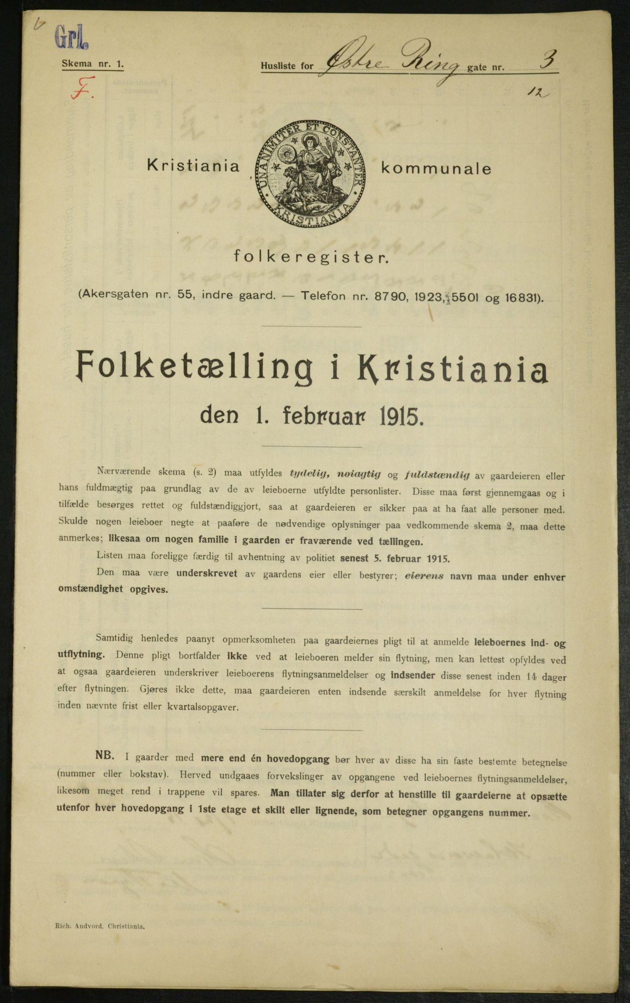 OBA, Kommunal folketelling 1.2.1915 for Kristiania, 1915, s. 130021