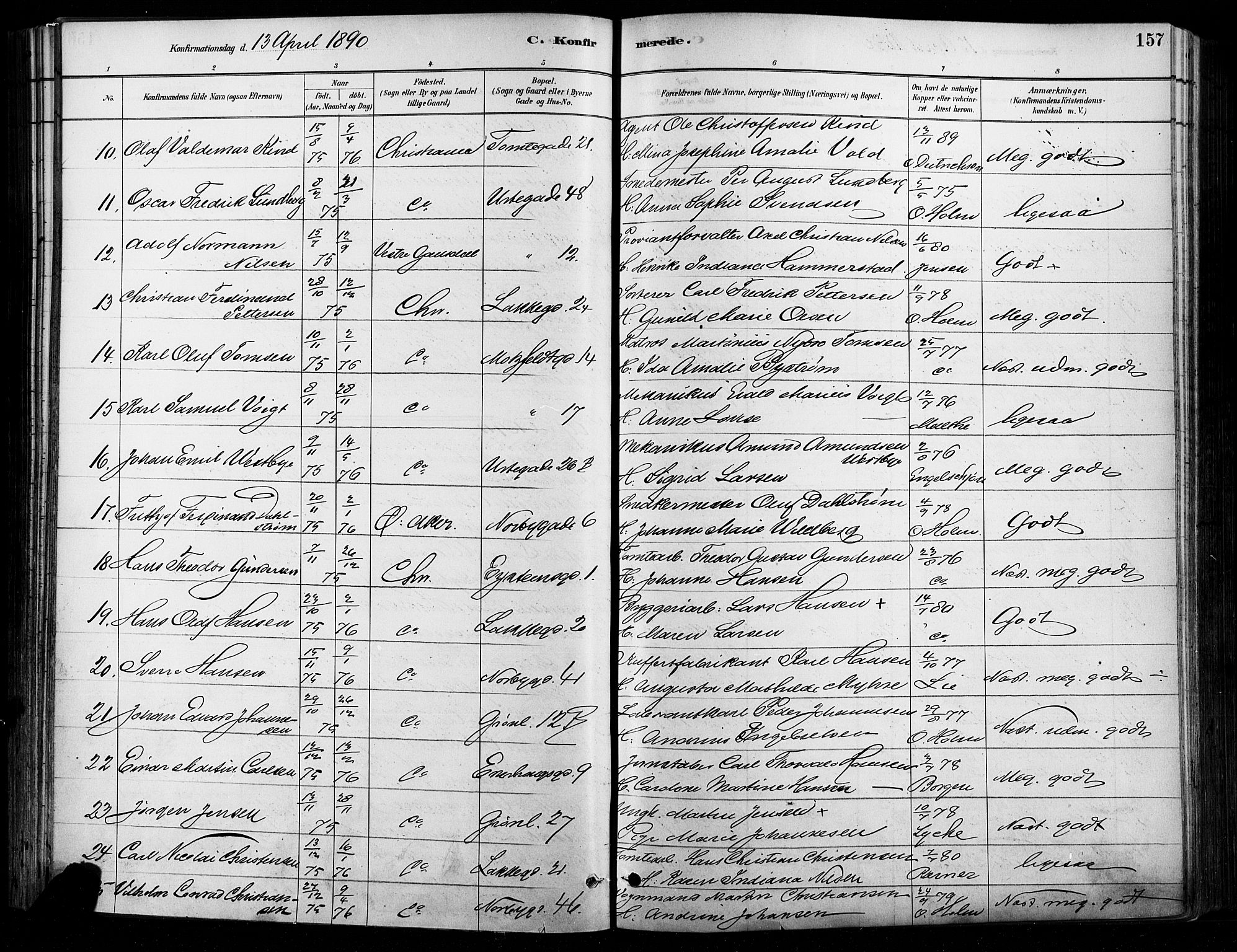 Grønland prestekontor Kirkebøker, AV/SAO-A-10848/F/Fa/L0008: Ministerialbok nr. 8, 1881-1893, s. 157