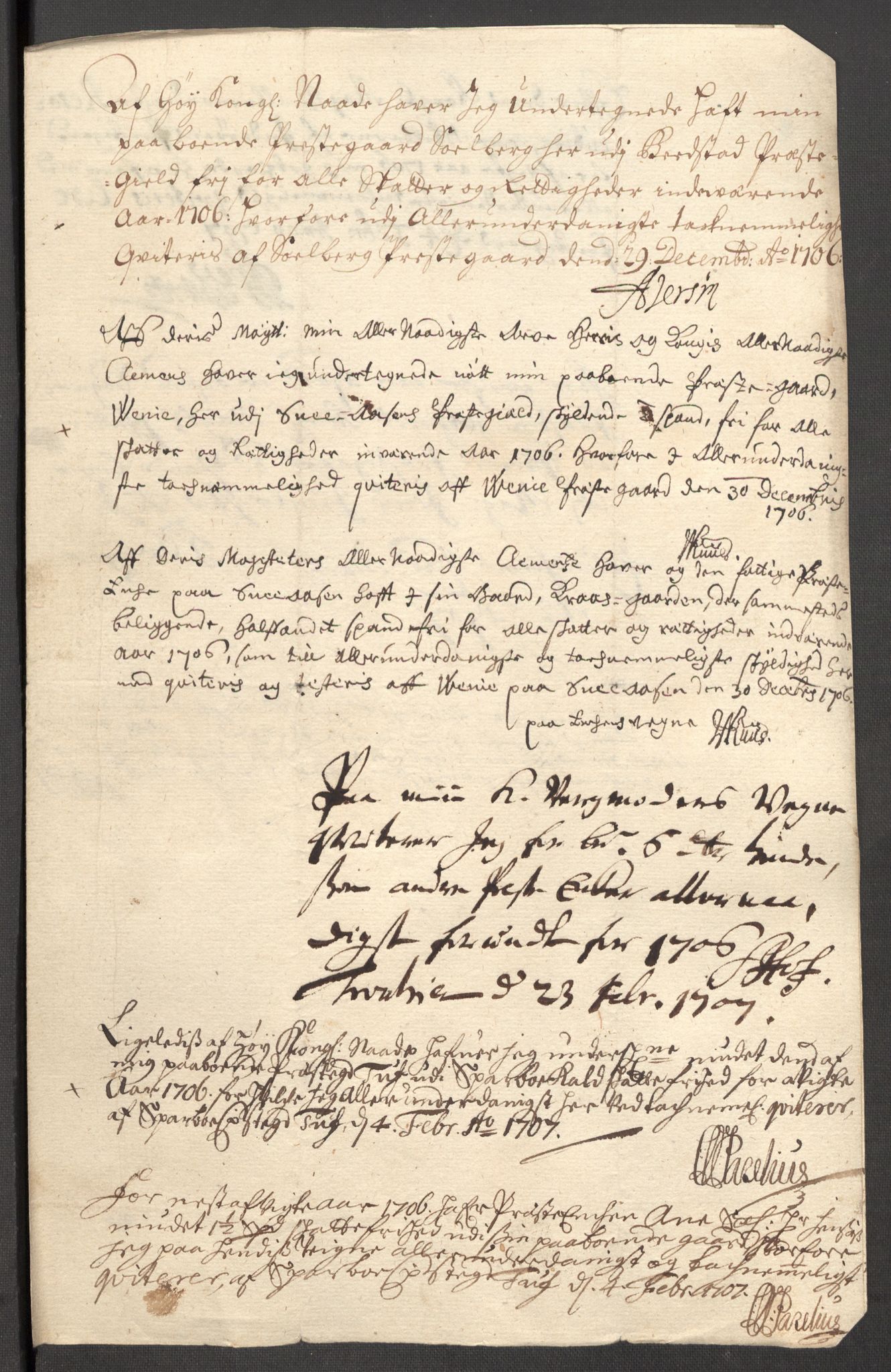 Rentekammeret inntil 1814, Reviderte regnskaper, Fogderegnskap, RA/EA-4092/R63/L4315: Fogderegnskap Inderøy, 1706-1707, s. 176