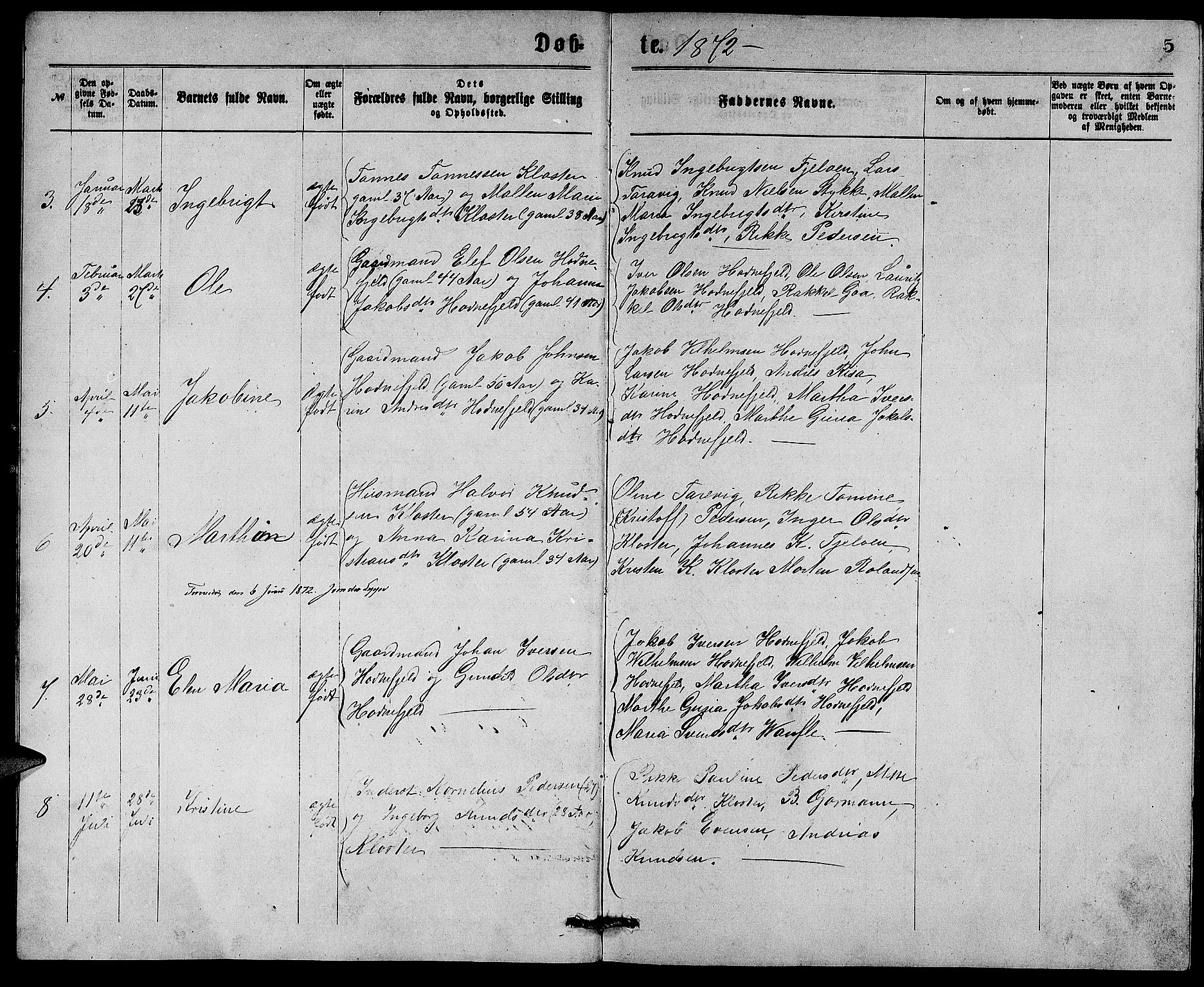 Rennesøy sokneprestkontor, AV/SAST-A -101827/H/Ha/Hab/L0004: Klokkerbok nr. B 4, 1870-1889, s. 5