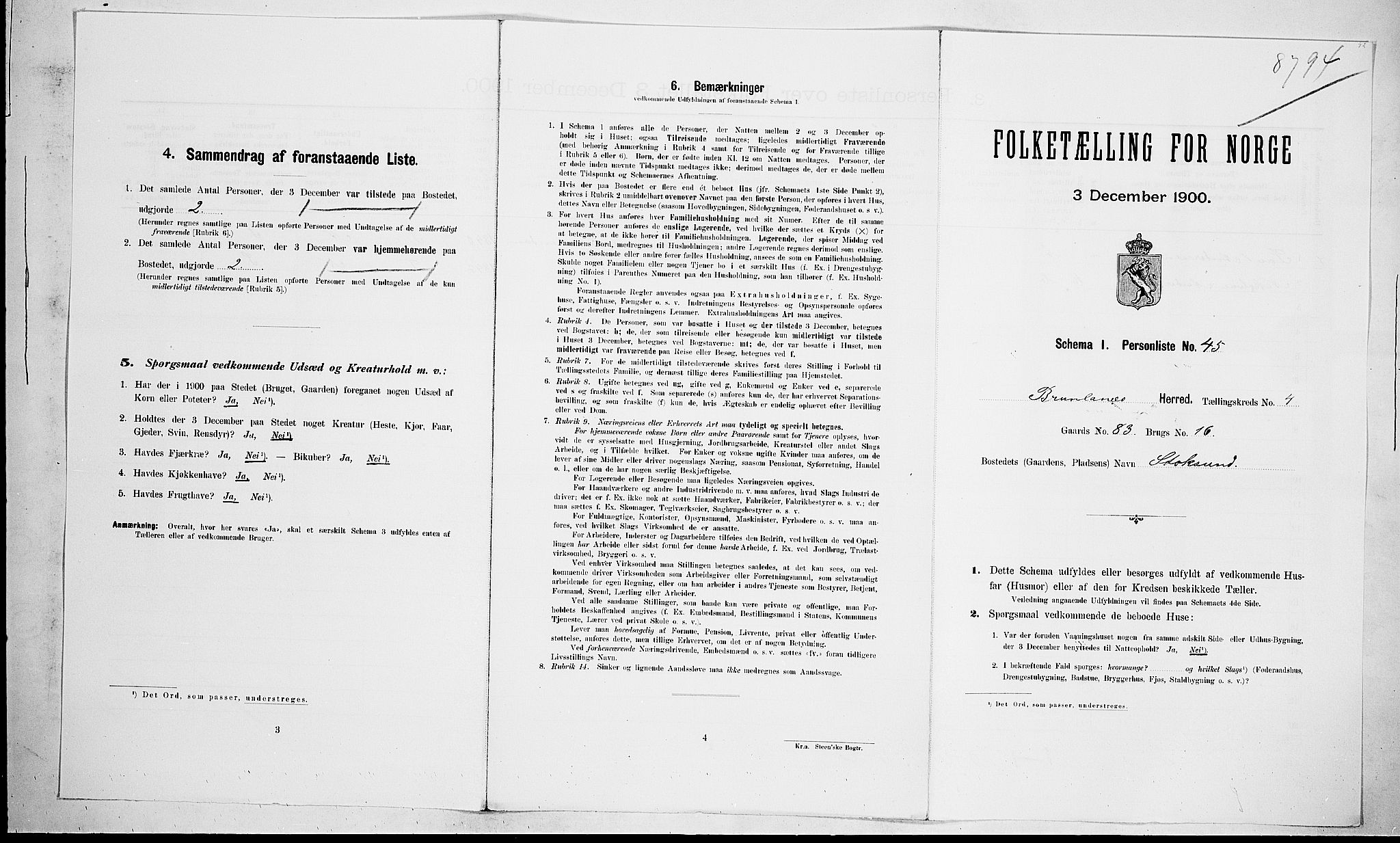 RA, Folketelling 1900 for 0726 Brunlanes herred, 1900, s. 727