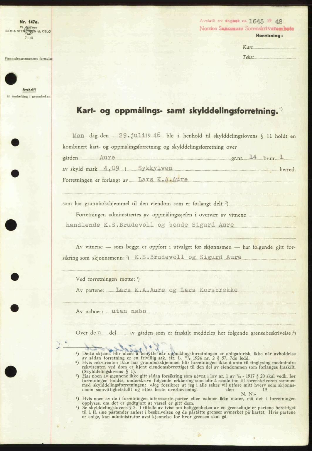 Nordre Sunnmøre sorenskriveri, AV/SAT-A-0006/1/2/2C/2Ca: Pantebok nr. A28, 1948-1948, Dagboknr: 1645/1948