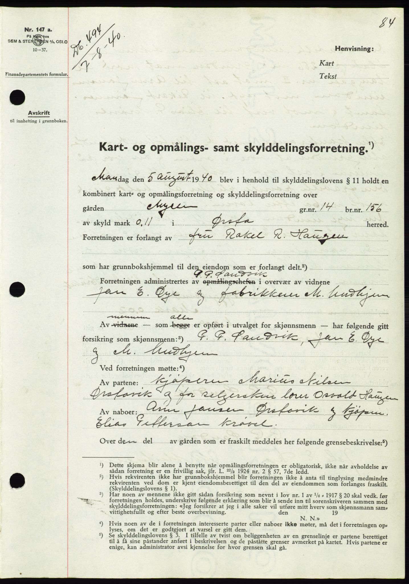 Søre Sunnmøre sorenskriveri, SAT/A-4122/1/2/2C/L0070: Pantebok nr. 64, 1940-1941, Dagboknr: 494/1940