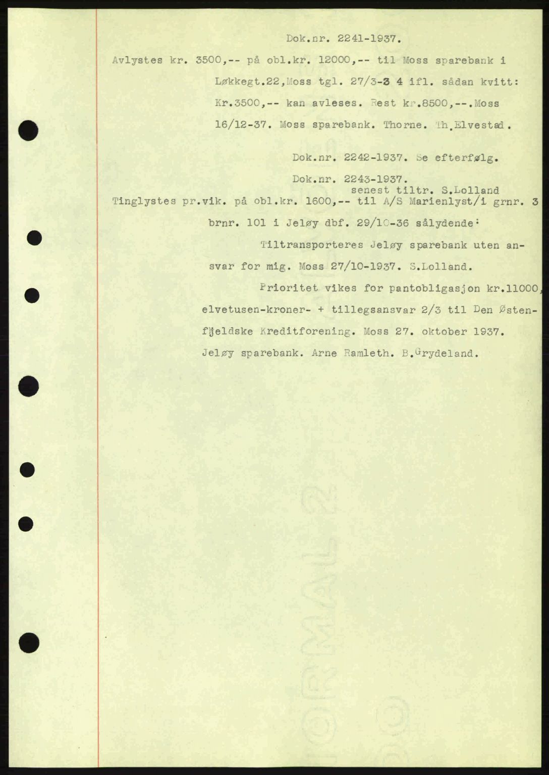 Moss sorenskriveri, SAO/A-10168: Pantebok nr. B4, 1937-1938, Dagboknr: 2241/1937