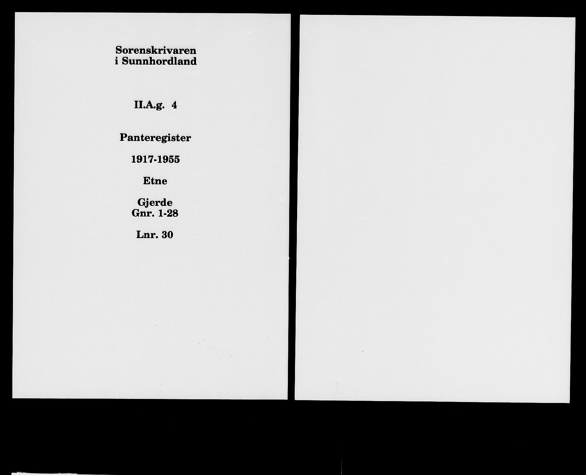 Sunnhordland sorenskrivar, SAB/A-2401/1/G/Ga/Gag/L0004: Panteregister nr. II.A.g.4, 1917-1955