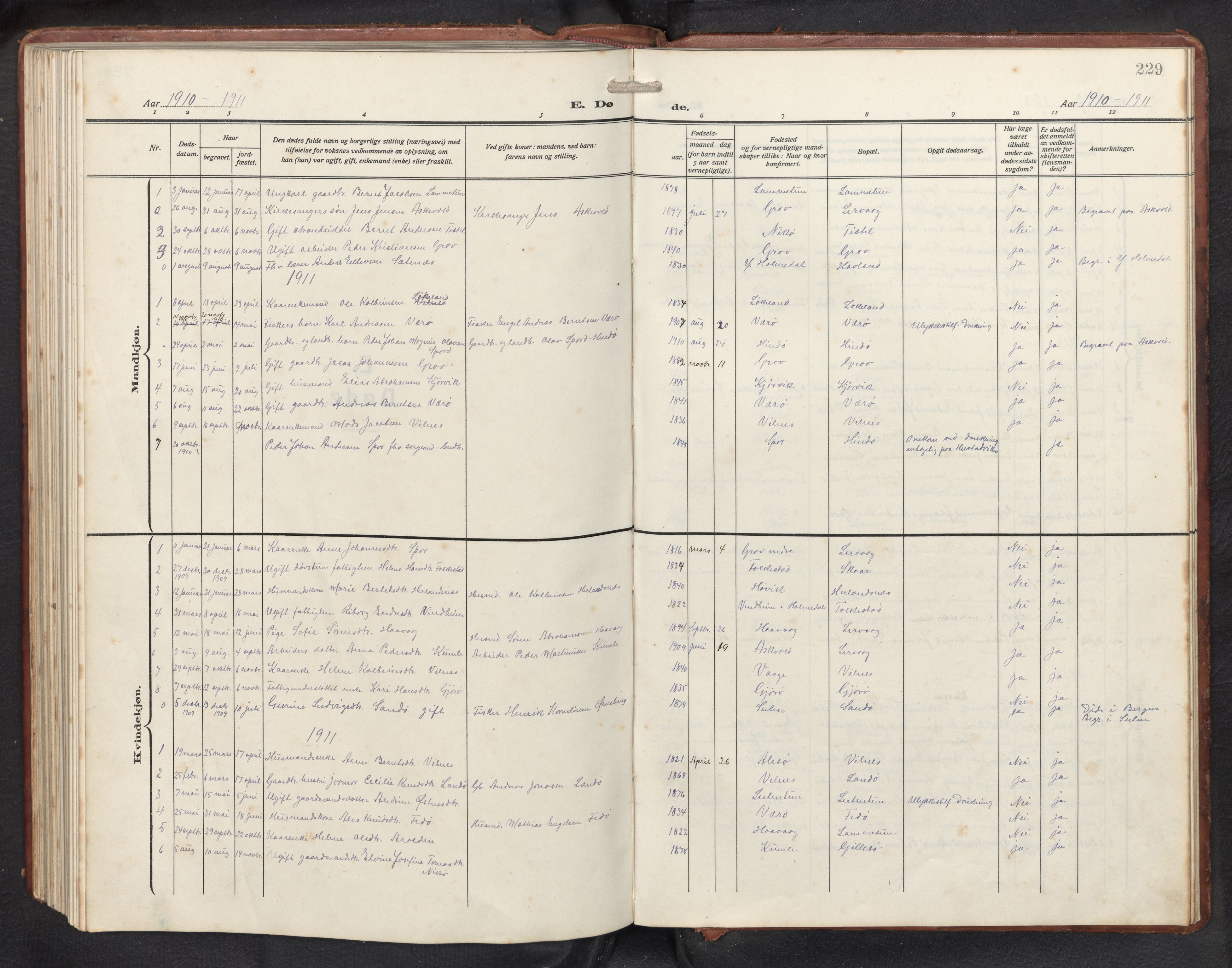 Askvoll sokneprestembete, AV/SAB-A-79501/H/Hab/Habb/L0002: Klokkerbok nr. B 2, 1910-1947, s. 228b-229a