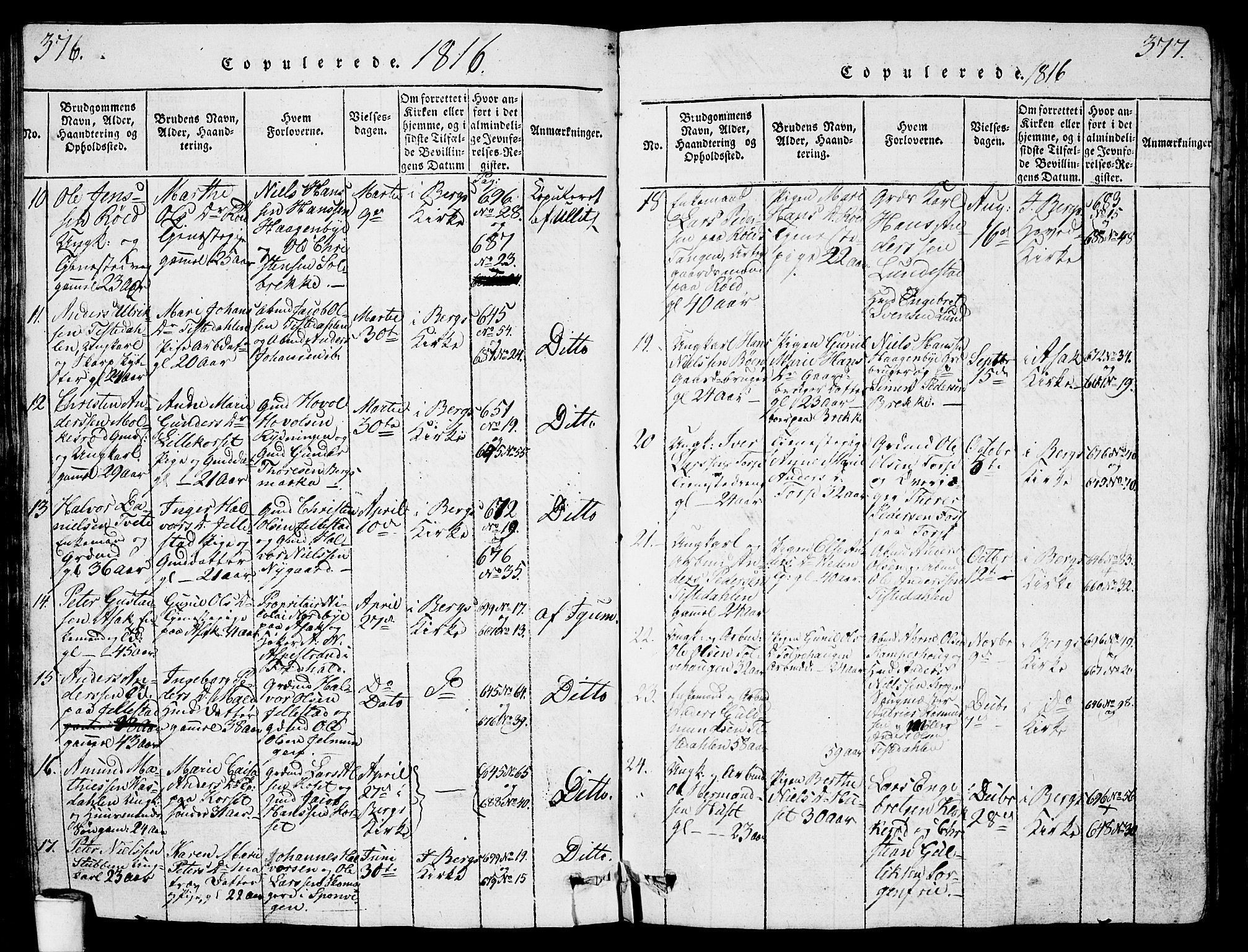 Berg prestekontor Kirkebøker, AV/SAO-A-10902/G/Ga/L0001: Klokkerbok nr. I 1, 1815-1832, s. 376-377