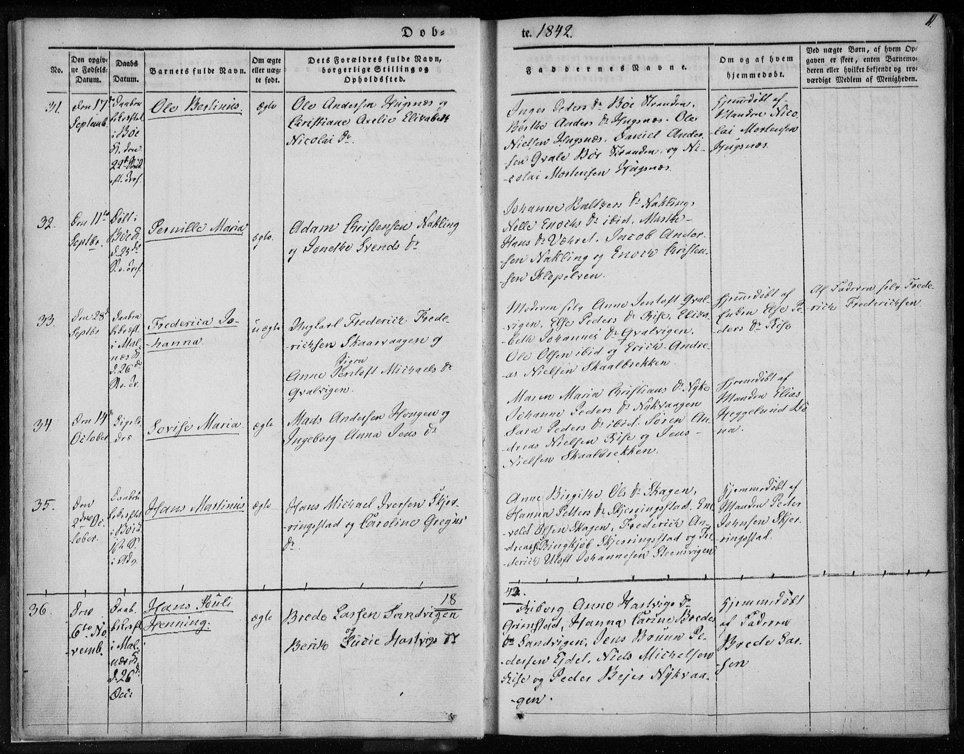 Ministerialprotokoller, klokkerbøker og fødselsregistre - Nordland, SAT/A-1459/891/L1299: Ministerialbok nr. 891A04, 1841-1856, s. 11