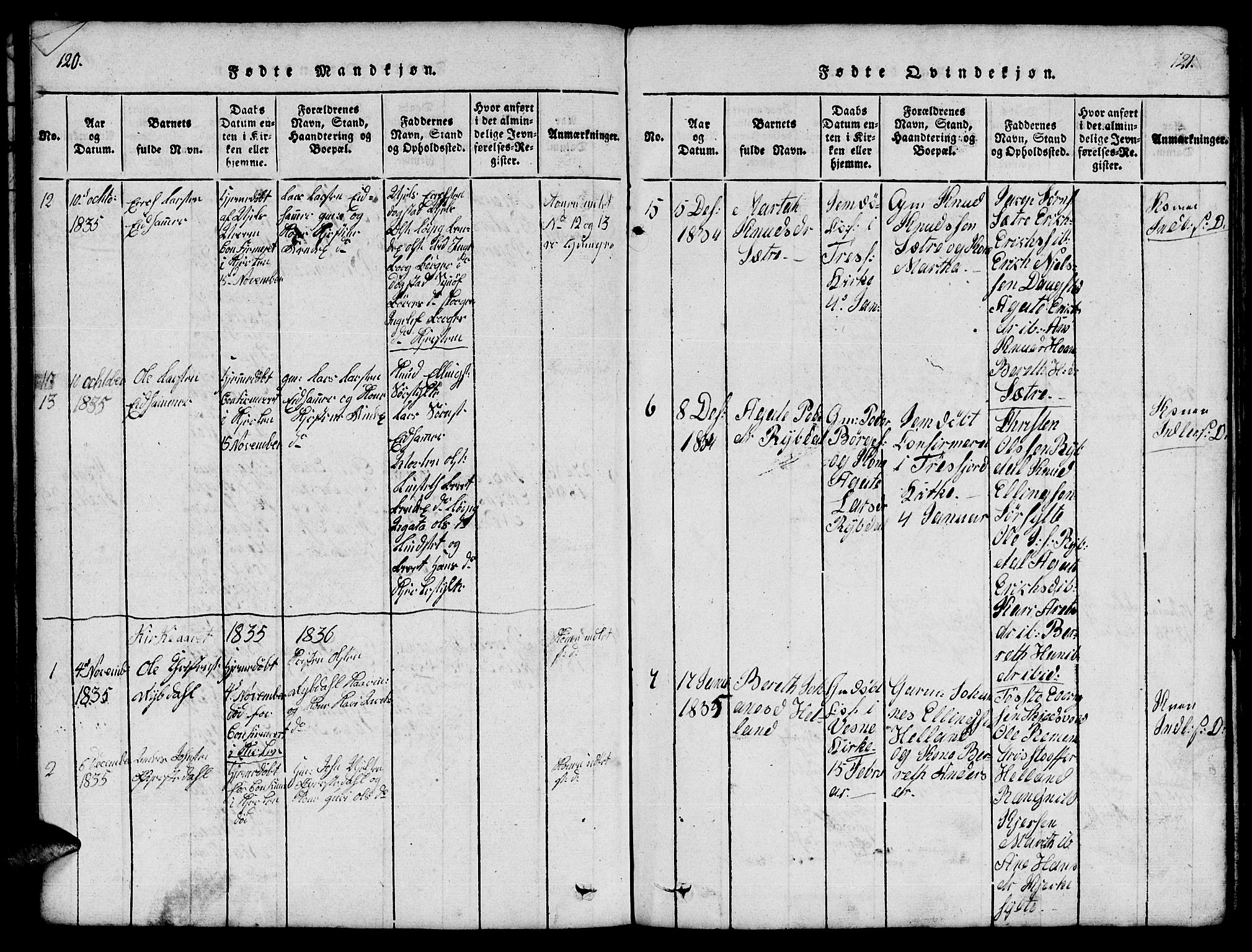 Ministerialprotokoller, klokkerbøker og fødselsregistre - Møre og Romsdal, AV/SAT-A-1454/541/L0546: Klokkerbok nr. 541C01, 1818-1856, s. 120-121