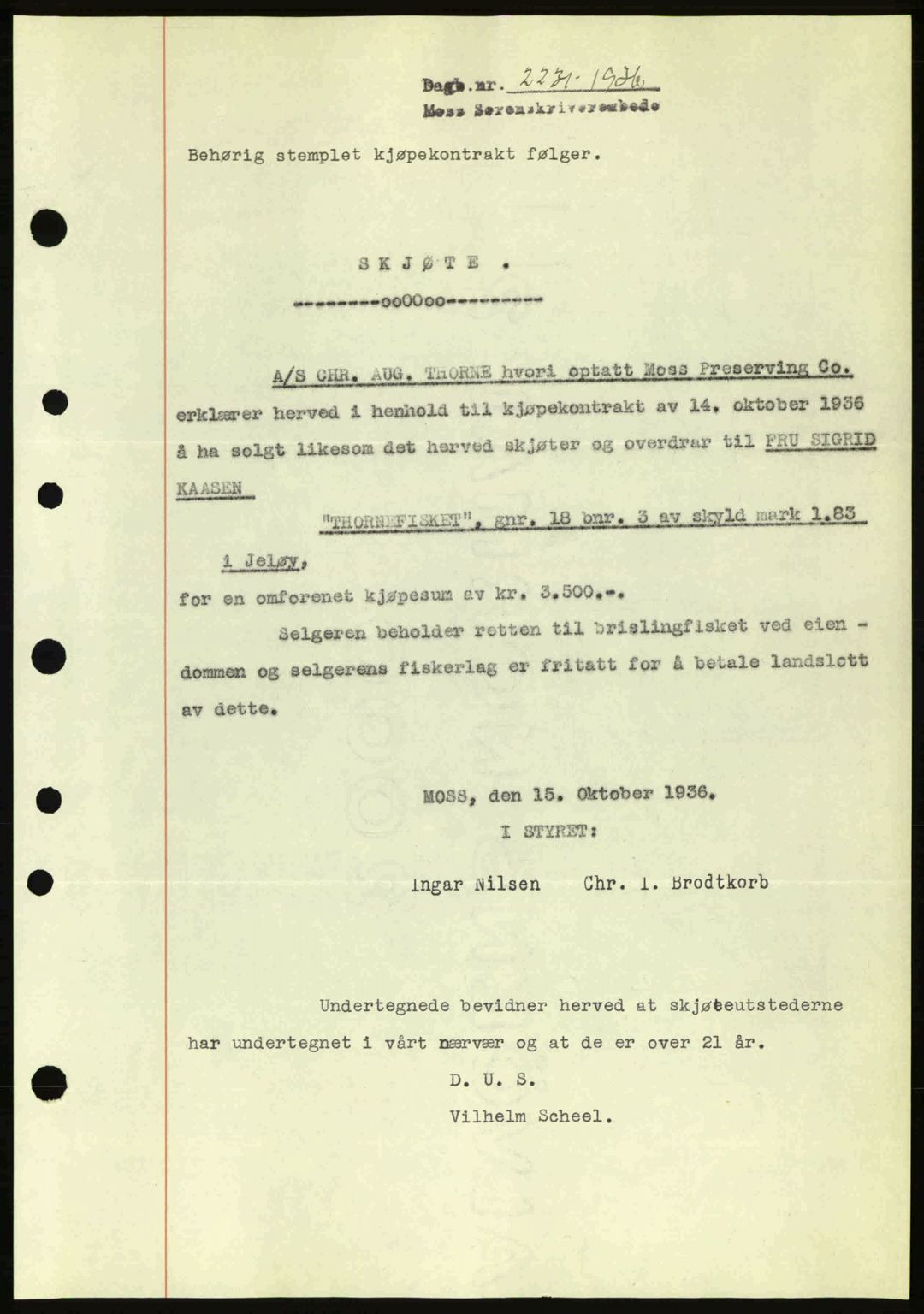 Moss sorenskriveri, SAO/A-10168: Pantebok nr. A2, 1936-1937, Dagboknr: 2231/1936