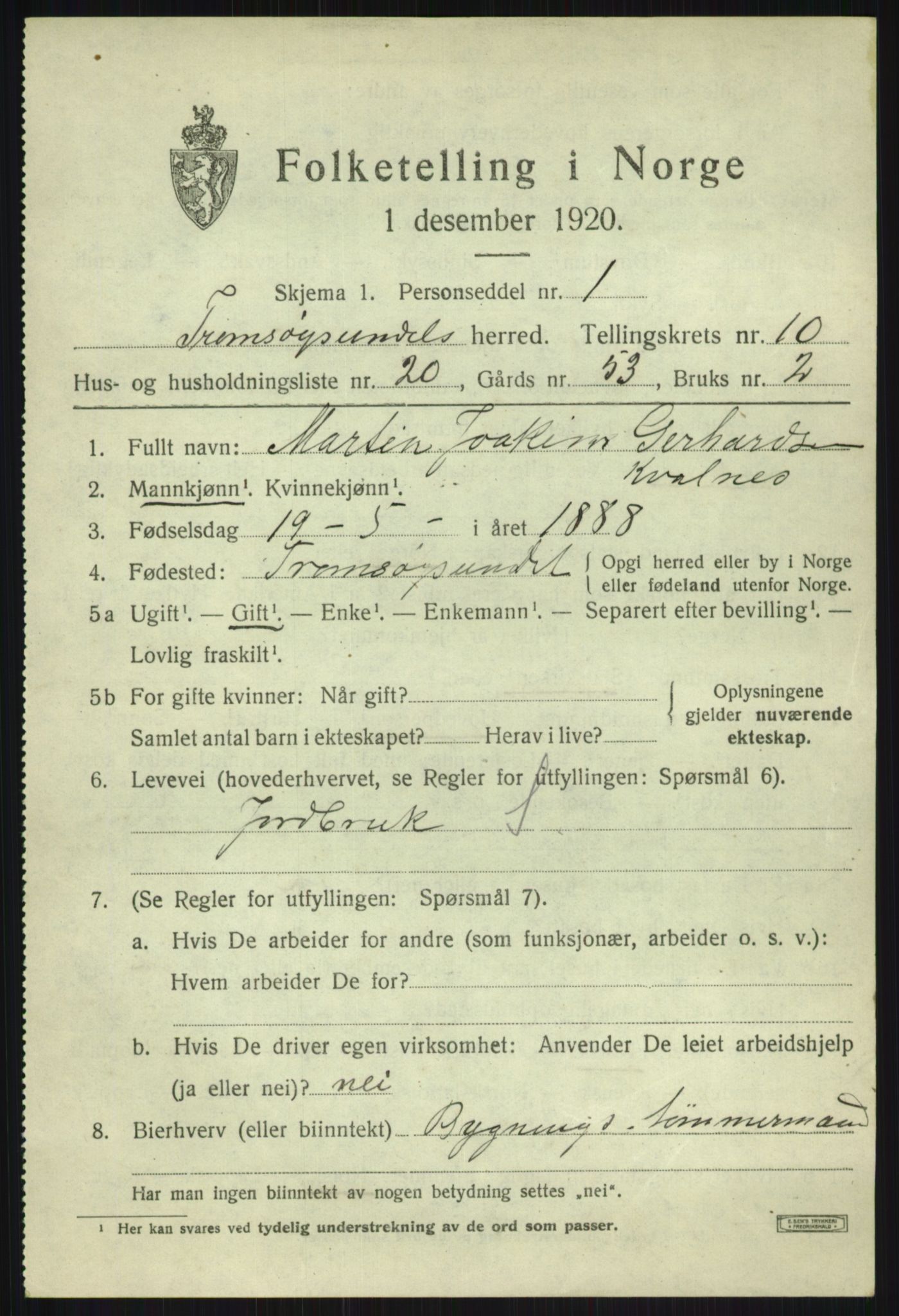 SATØ, Folketelling 1920 for 1934 Tromsøysund herred, 1920, s. 7192