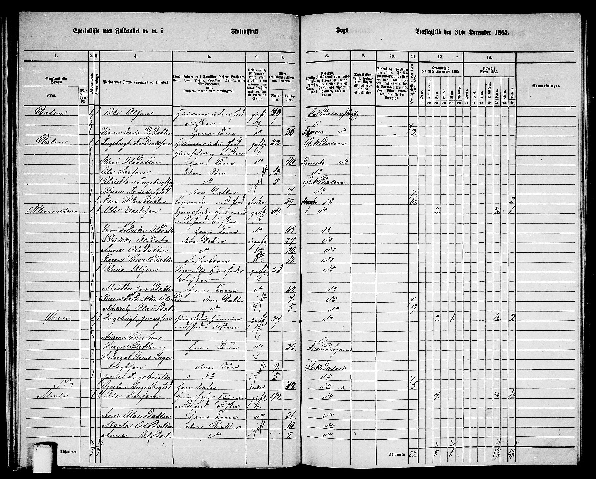 RA, Folketelling 1865 for 1638P Orkdal prestegjeld, 1865, s. 40