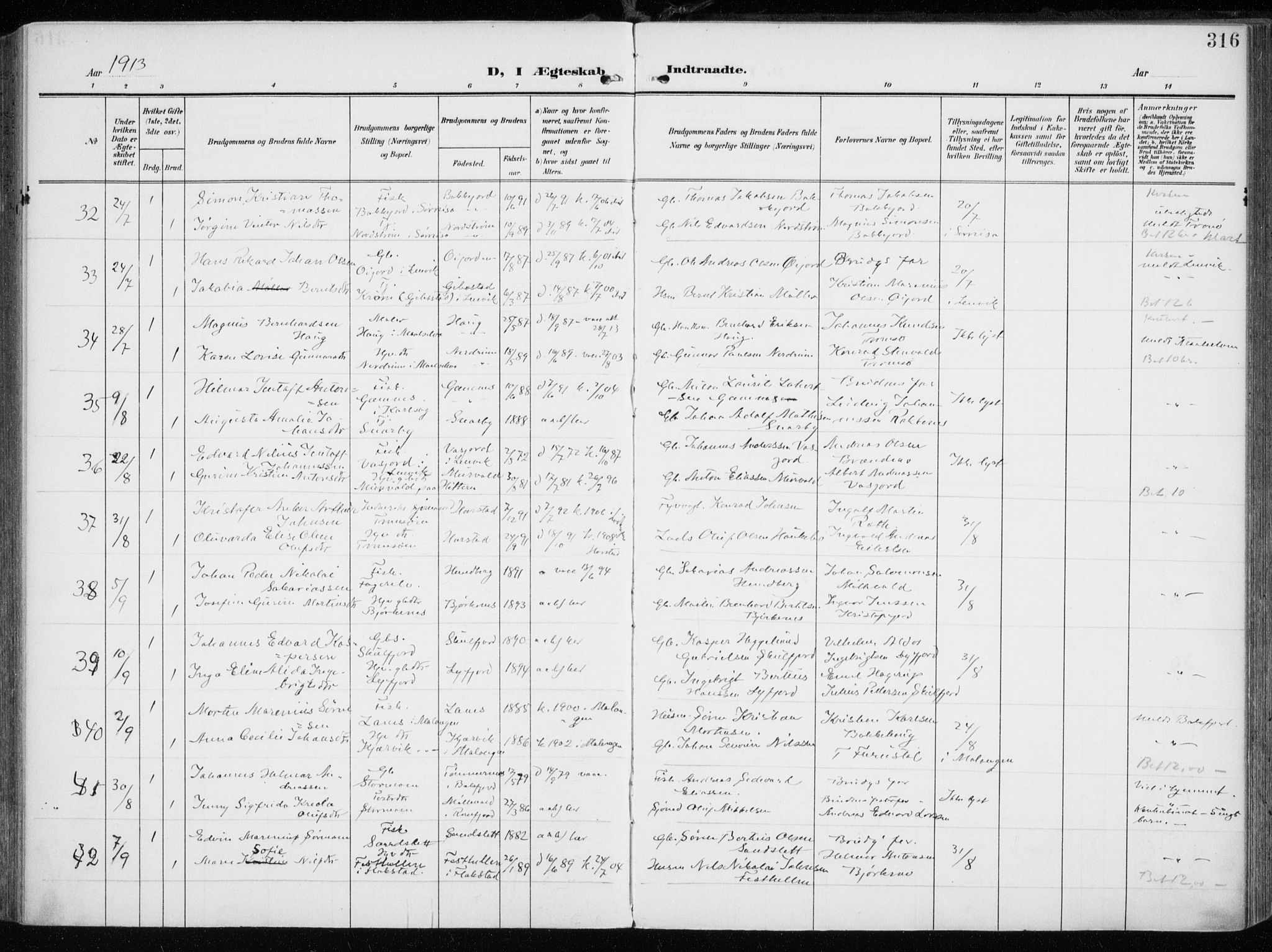 Tromsøysund sokneprestkontor, AV/SATØ-S-1304/G/Ga/L0007kirke: Ministerialbok nr. 7, 1907-1914, s. 316