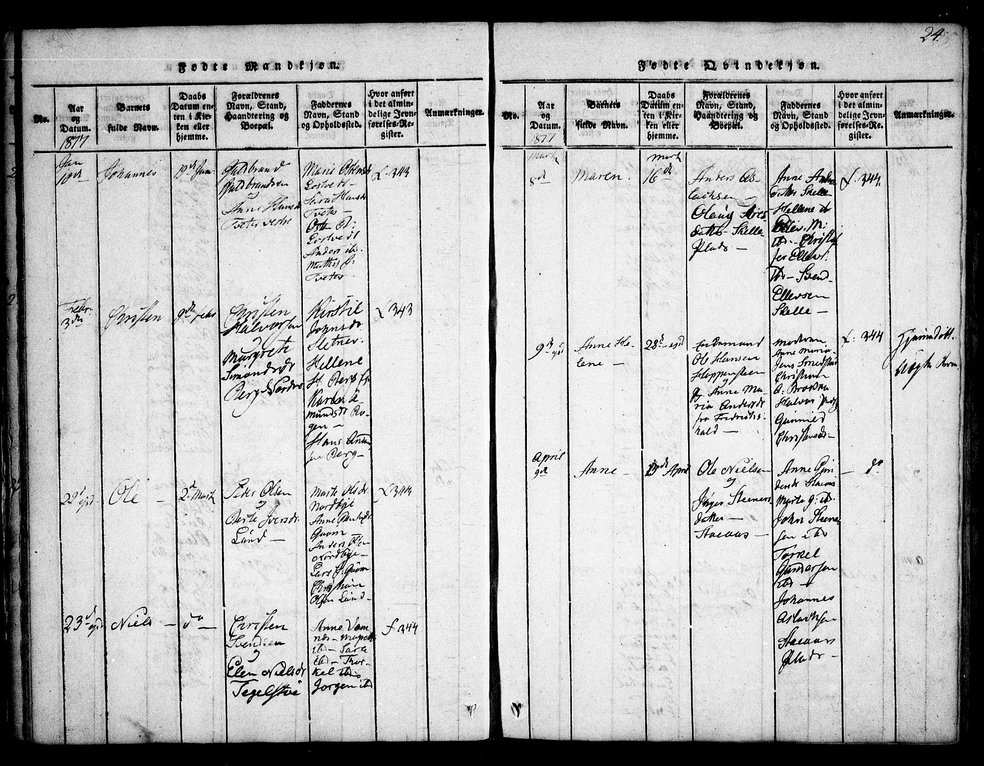 Skiptvet prestekontor Kirkebøker, AV/SAO-A-20009/F/Fa/L0005: Ministerialbok nr. 5, 1814-1838, s. 24
