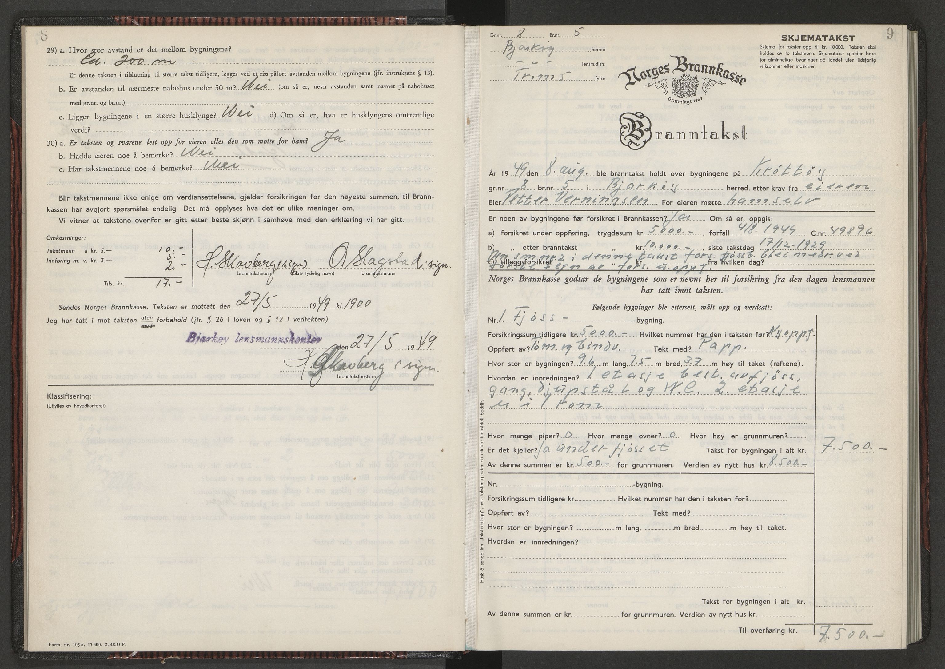 Bjarkøy lensmannskontor, AV/SATØ-SATØ-61/F/Fq/Fqa/L0149: Branntakstprotokoll, 1948-1955