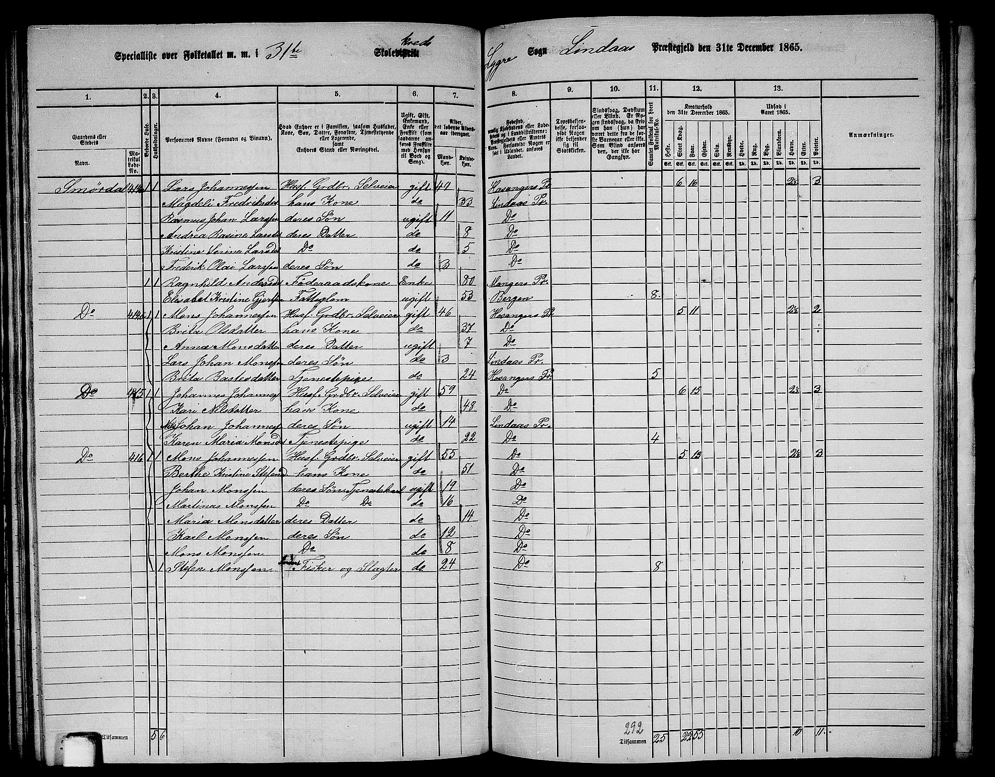 RA, Folketelling 1865 for 1263P Lindås prestegjeld, 1865, s. 176