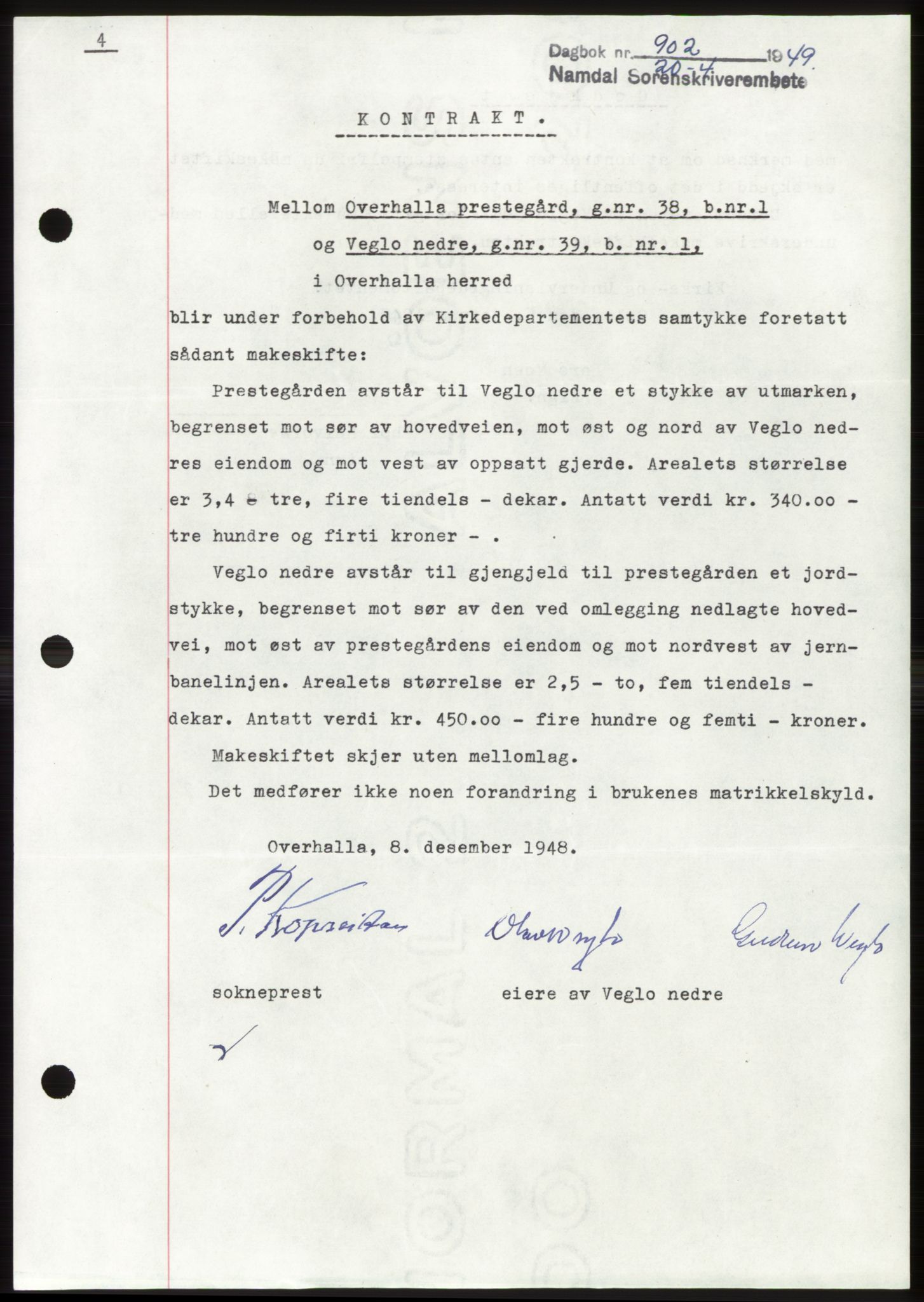Namdal sorenskriveri, SAT/A-4133/1/2/2C: Pantebok nr. -, 1949-1949, Dagboknr: 902/1949