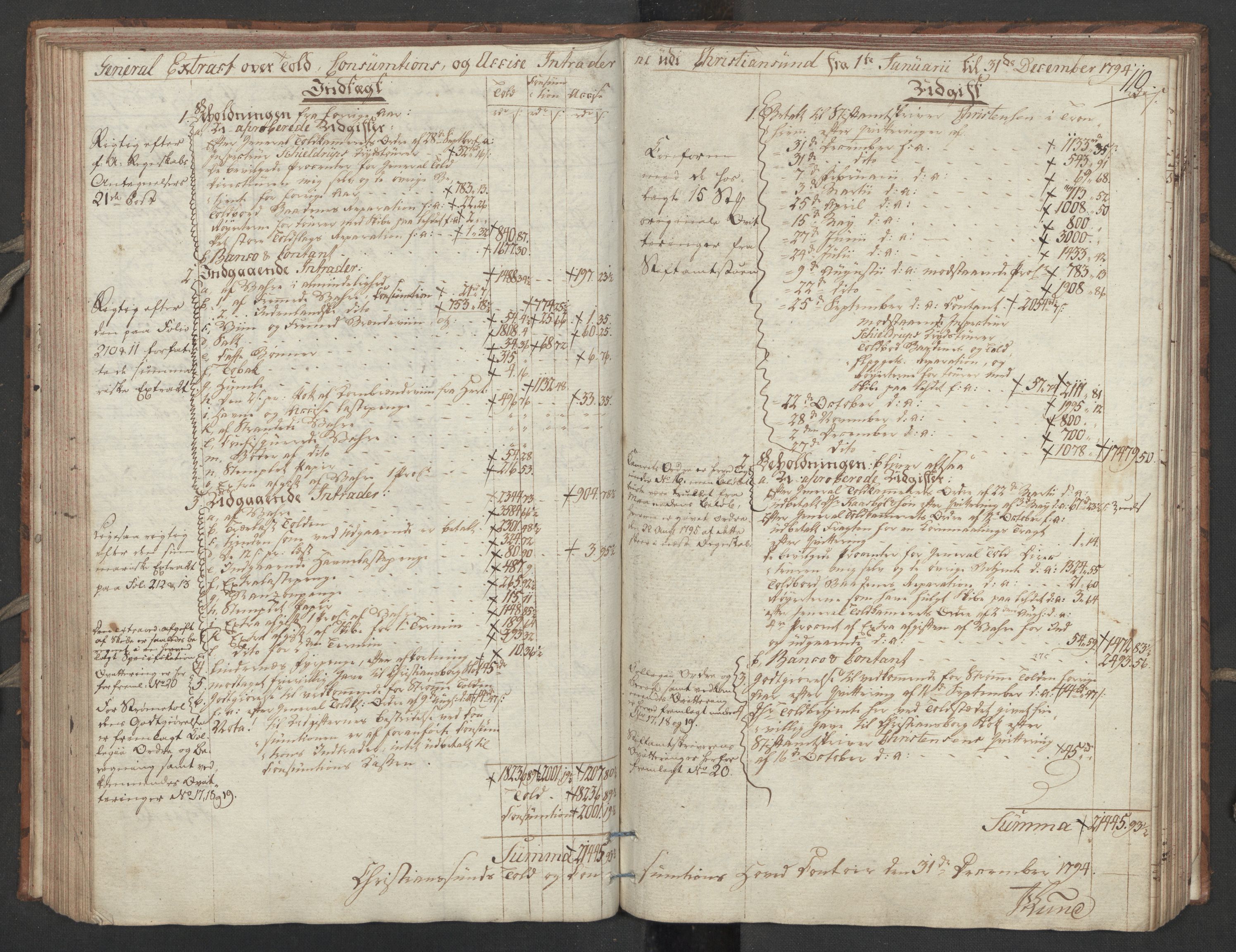 Generaltollkammeret, tollregnskaper, RA/EA-5490/R32/L0051/0001: Tollregnskaper Kristiansund / Tollbok, 1794, s. 109b-110a