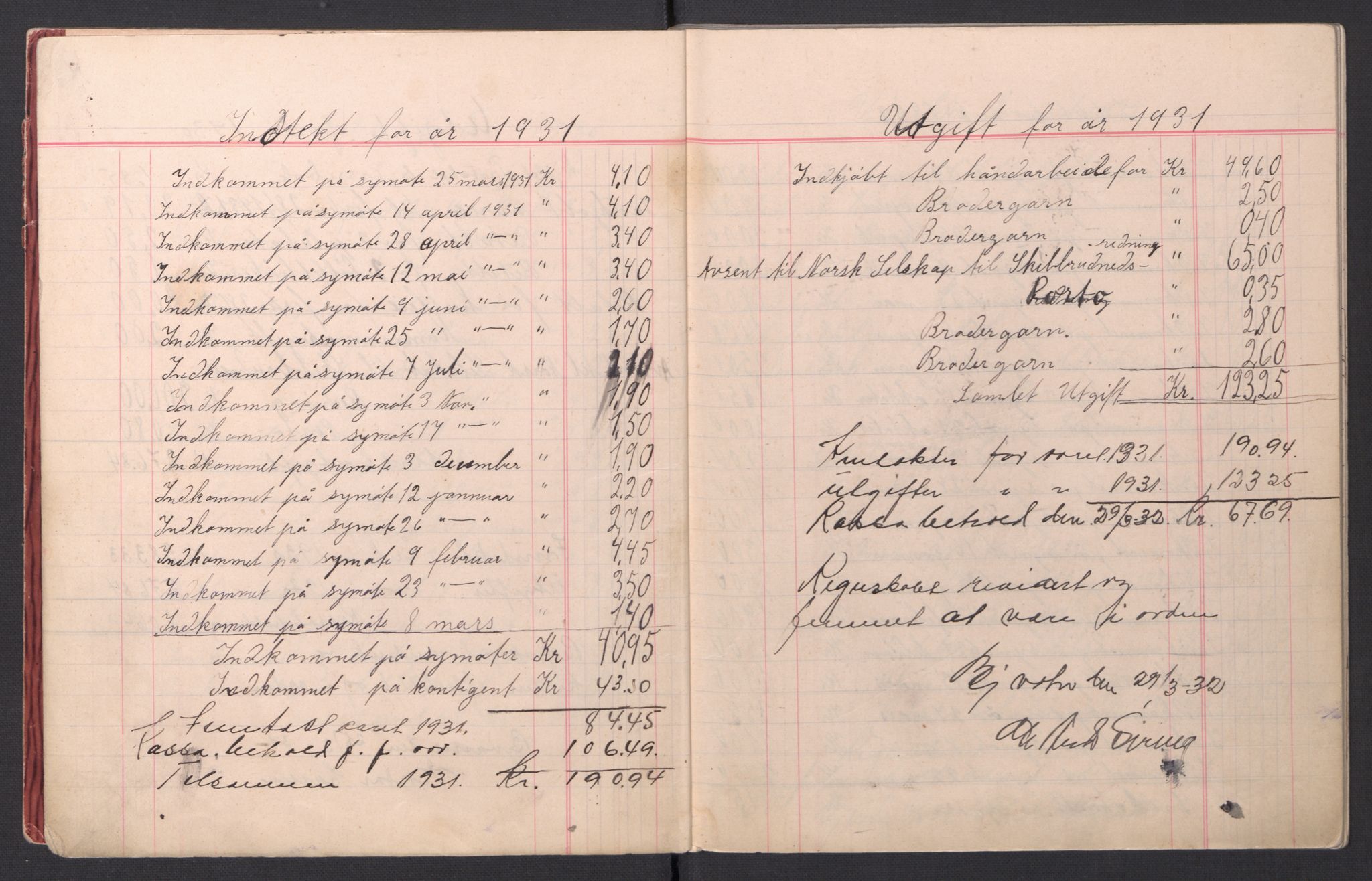 Redningsselskapet (NSSR), AV/RA-PA-1393/2/I/Ib/L0001/0004: Foreningsarkiver / Redningssakens kvinneforening i Bjørnevatn - Kassabok, 1930-1958