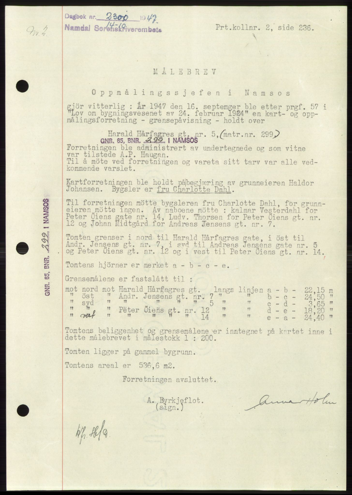 Namdal sorenskriveri, SAT/A-4133/1/2/2C: Pantebok nr. -, 1947-1947, Dagboknr: 2300/1947