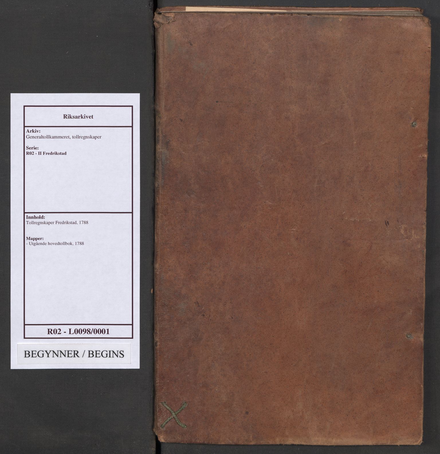 Generaltollkammeret, tollregnskaper, AV/RA-EA-5490/R02/L0098/0001: Tollregnskaper Fredrikstad / Utgående hovedtollbok, 1788