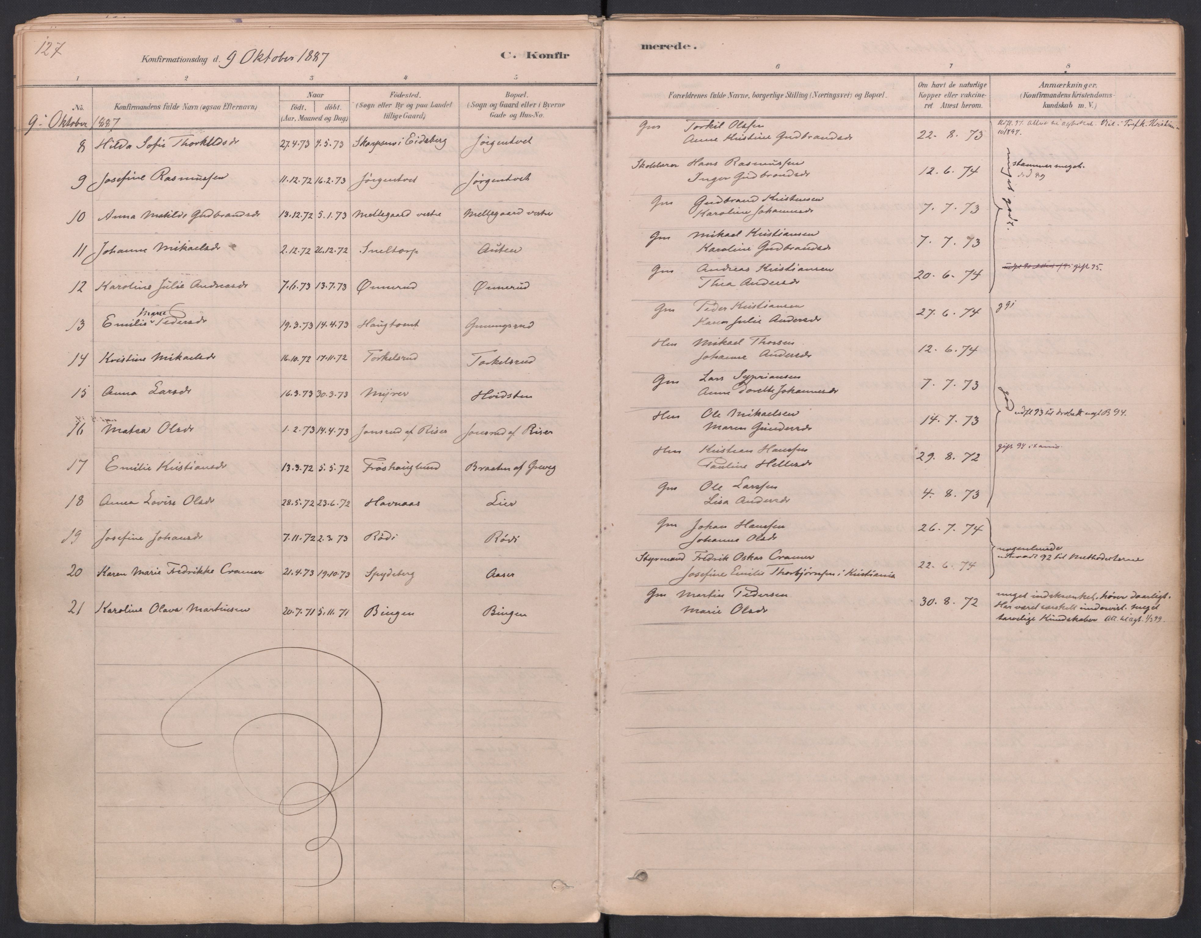Trøgstad prestekontor Kirkebøker, AV/SAO-A-10925/F/Fa/L0010: Ministerialbok nr. I 10, 1878-1898, s. 127