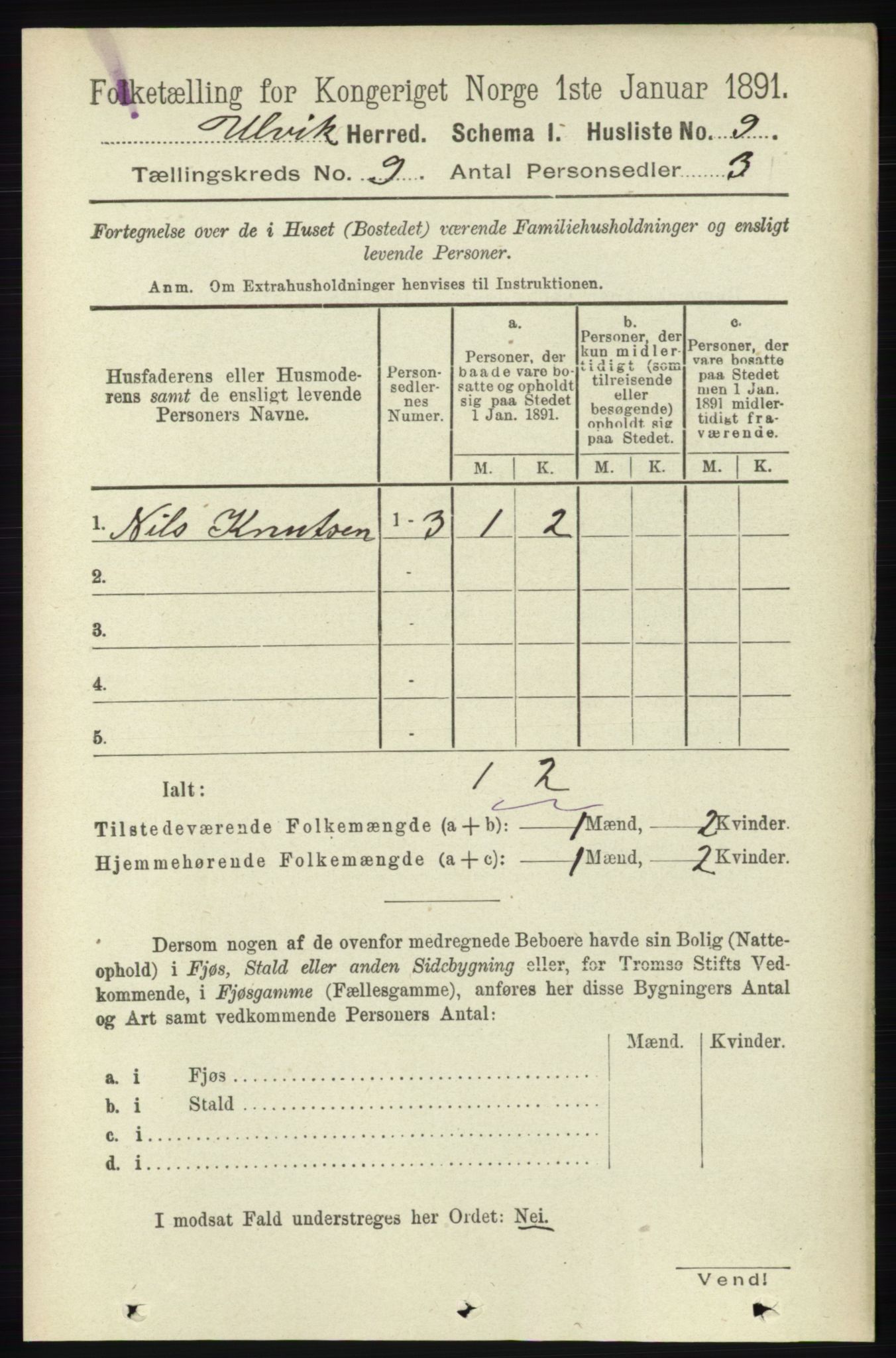 RA, Folketelling 1891 for 1233 Ulvik herred, 1891, s. 2809