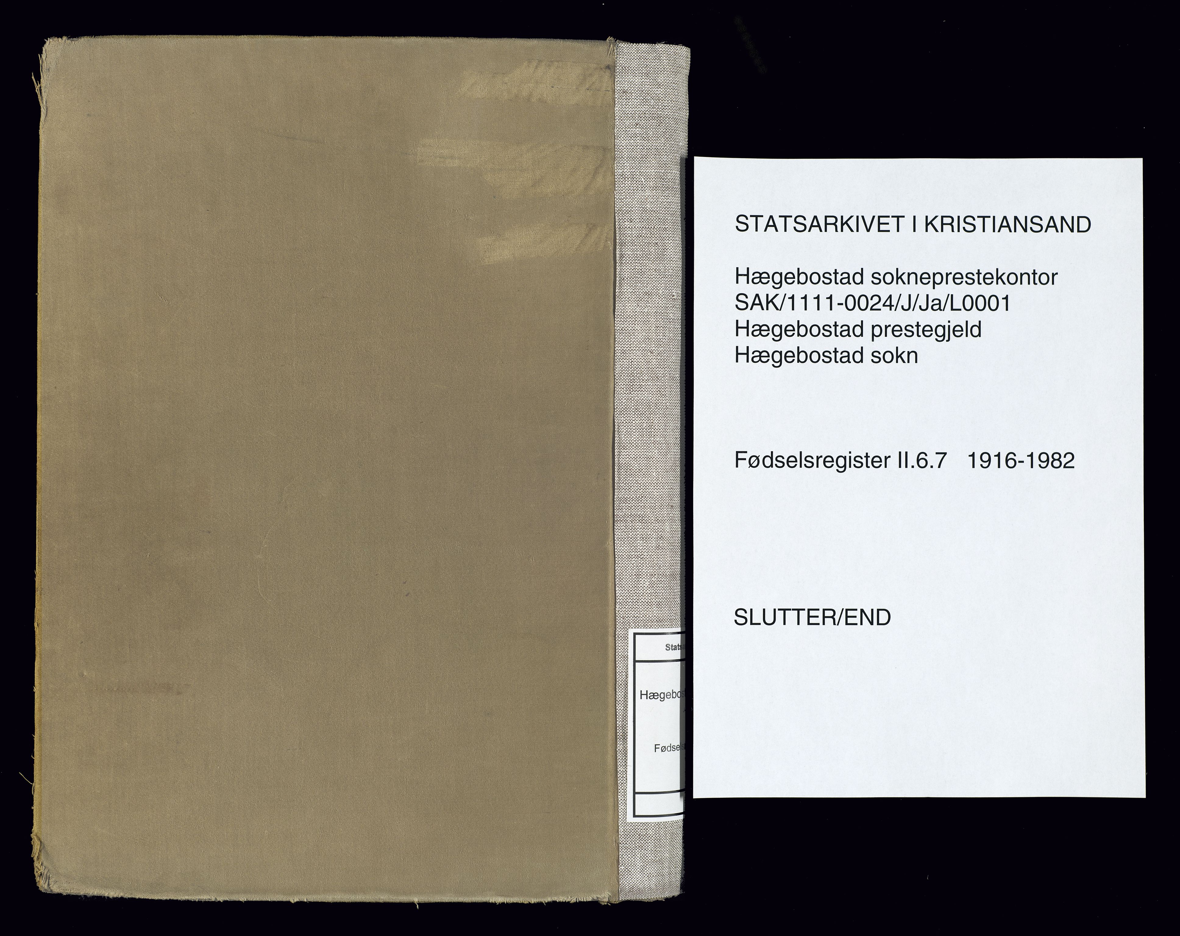 Hægebostad sokneprestkontor, SAK/1111-0024/J/Ja/L0001: Fødselsregister nr. II.6.7, 1916-1982