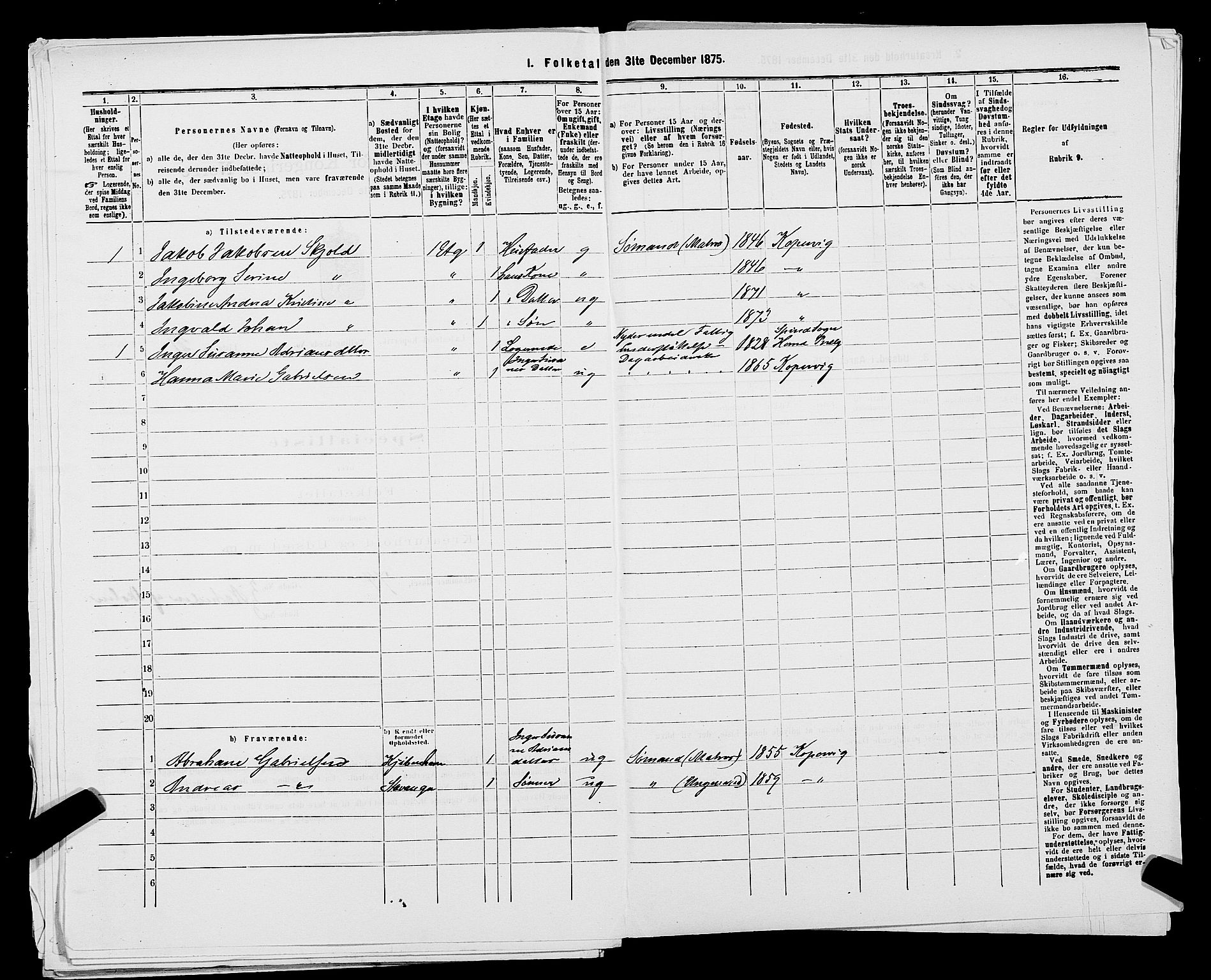 SAST, Folketelling 1875 for 1105B Avaldsnes prestegjeld, Kopervik ladested, 1875, s. 81