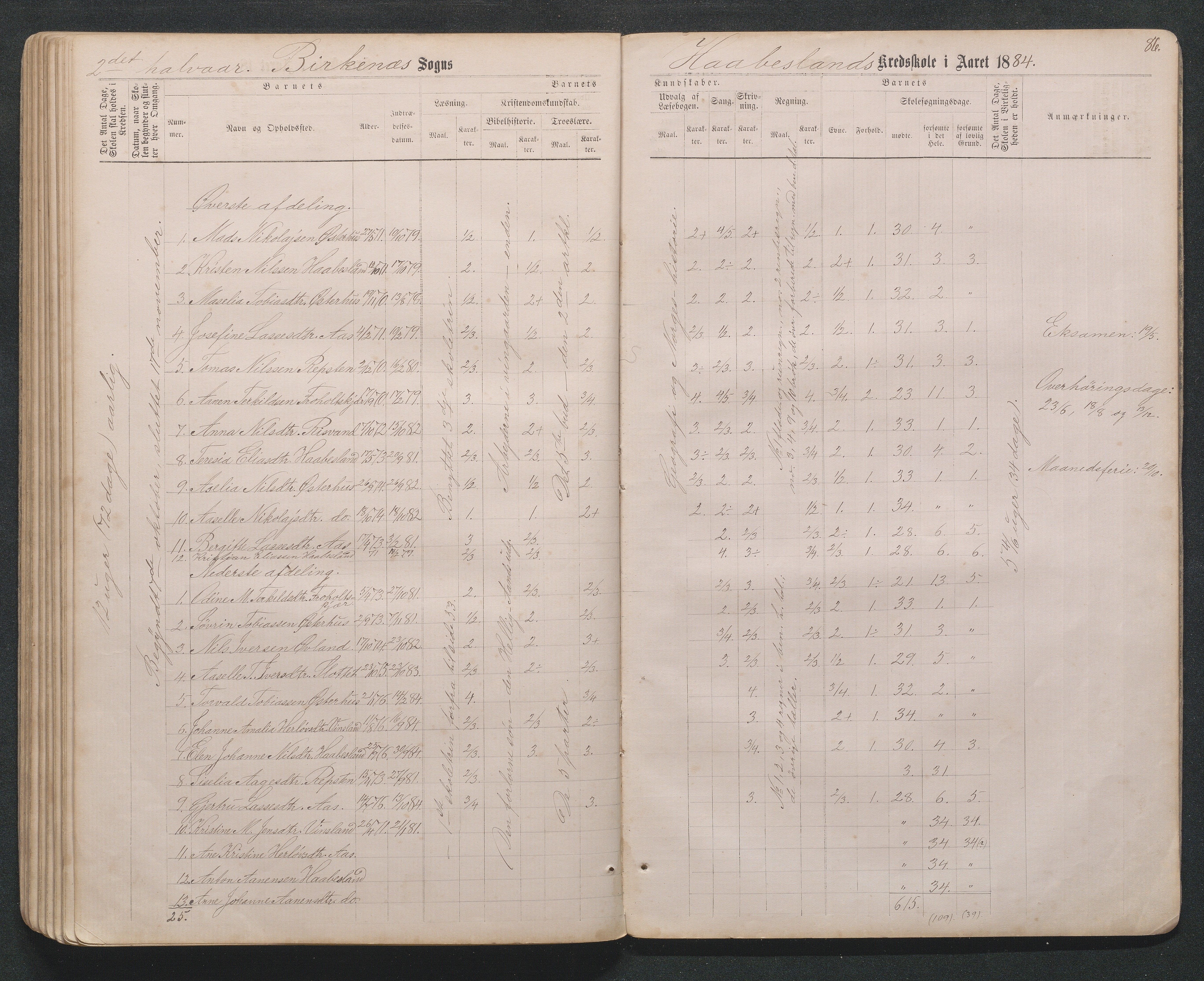 Birkenes kommune, Håbesland, Holte og Rislå skolekretser frem til 1991, AAKS/KA0928-550c_91/F02/L0001: Skoleprotokoll Håbesland, Holte og Rislå, 1868-1887, s. 86