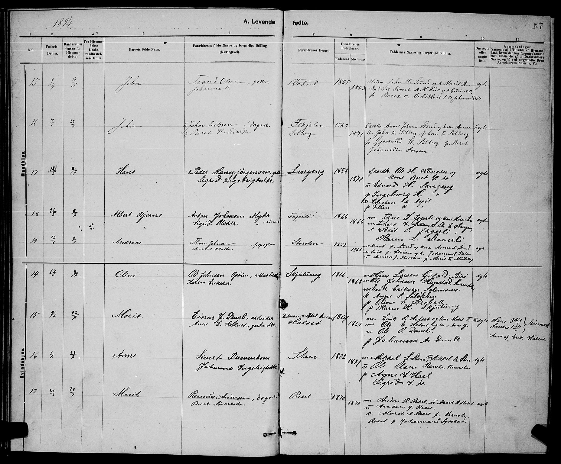 Ministerialprotokoller, klokkerbøker og fødselsregistre - Sør-Trøndelag, SAT/A-1456/672/L0863: Klokkerbok nr. 672C02, 1888-1901, s. 57