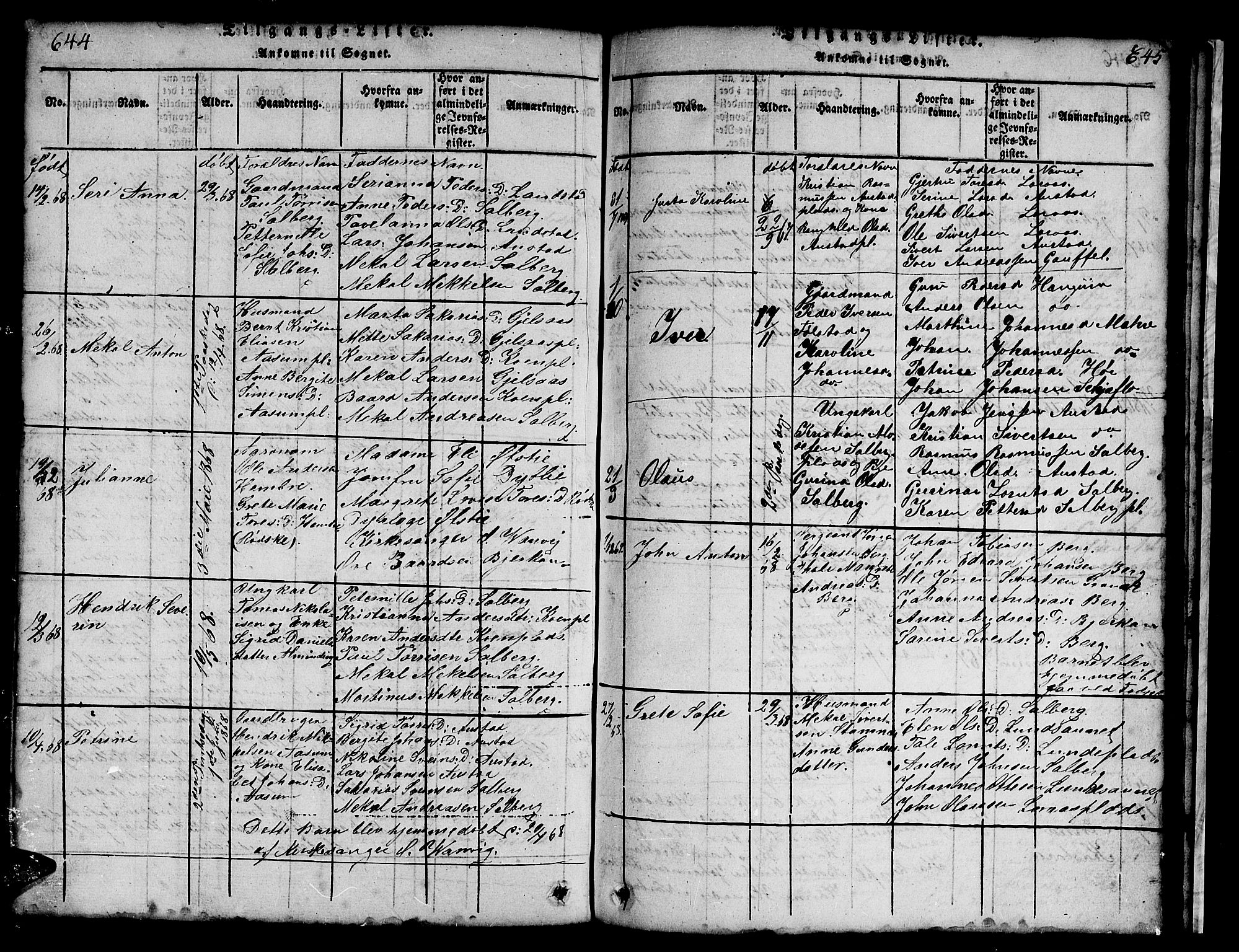 Ministerialprotokoller, klokkerbøker og fødselsregistre - Nord-Trøndelag, SAT/A-1458/731/L0310: Klokkerbok nr. 731C01, 1816-1874, s. 644-645