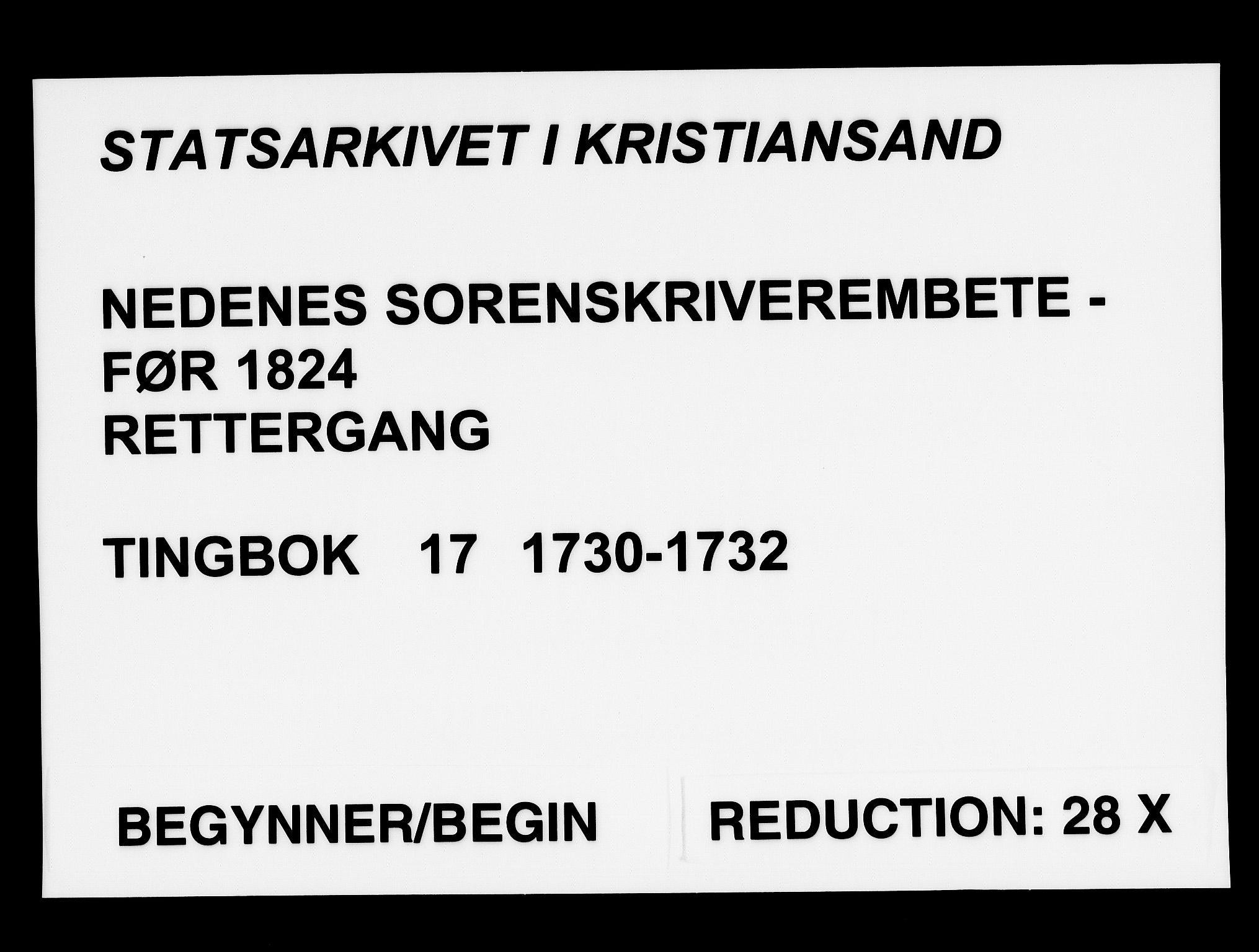 Nedenes sorenskriveri før 1824, AV/SAK-1221-0007/F/Fa/L0022: Tingbok med register nr 17, 1730-1732