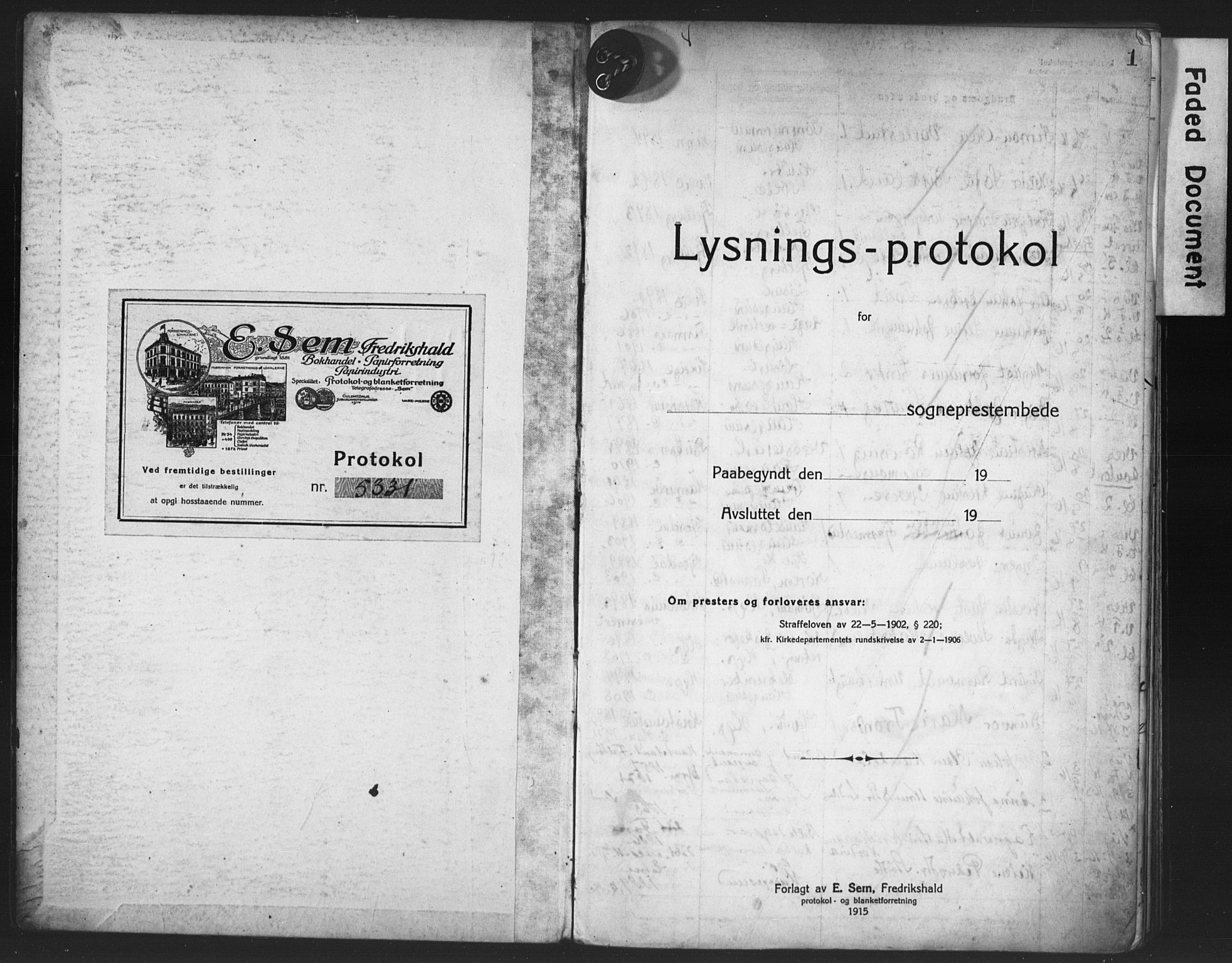 Haugesund sokneprestkontor, AV/SAST-A -101863/I/Ie/L0003: Lysningsprotokoll nr. VIII 3, 1916-1921, s. 1