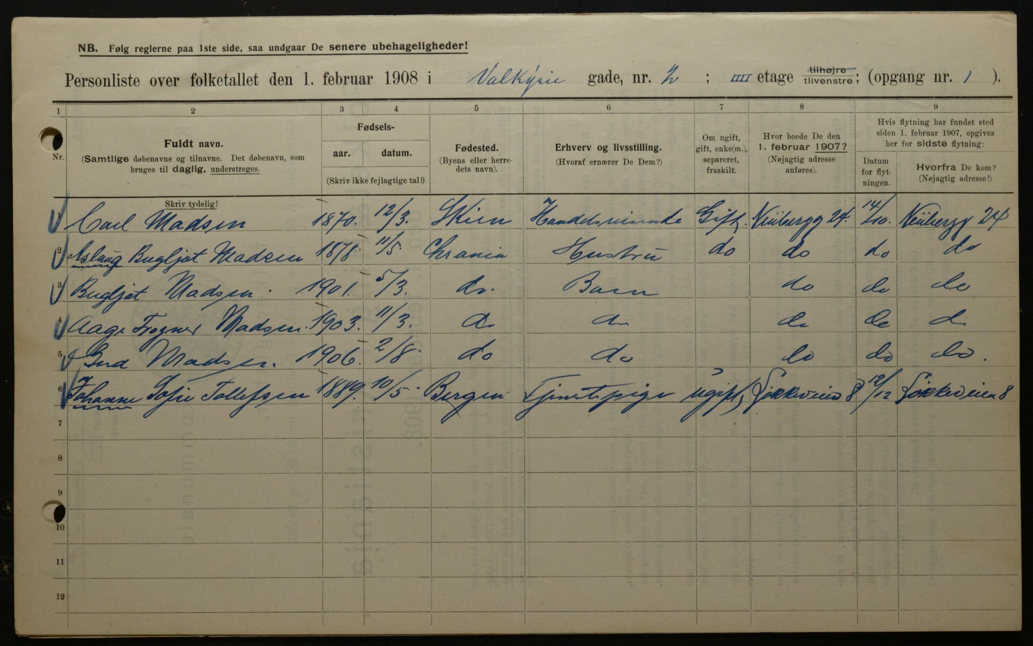 OBA, Kommunal folketelling 1.2.1908 for Kristiania kjøpstad, 1908, s. 109183