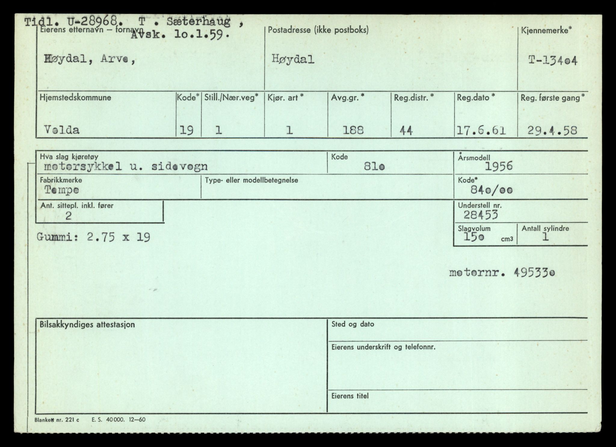 Møre og Romsdal vegkontor - Ålesund trafikkstasjon, AV/SAT-A-4099/F/Fe/L0039: Registreringskort for kjøretøy T 13361 - T 13530, 1927-1998, s. 761