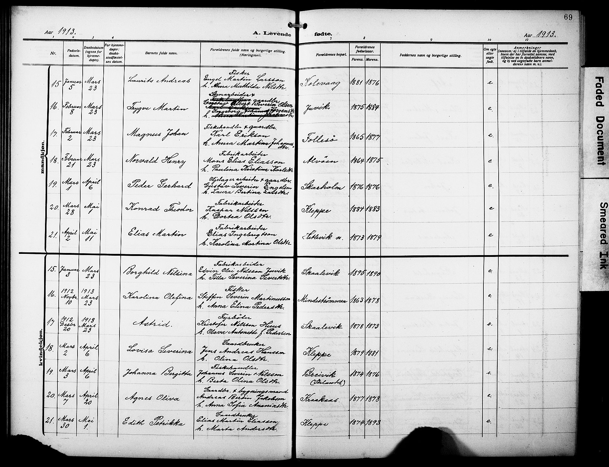 Askøy Sokneprestembete, AV/SAB-A-74101/H/Ha/Hab/Haba/L0011: Klokkerbok nr. A 11, 1908-1931, s. 69
