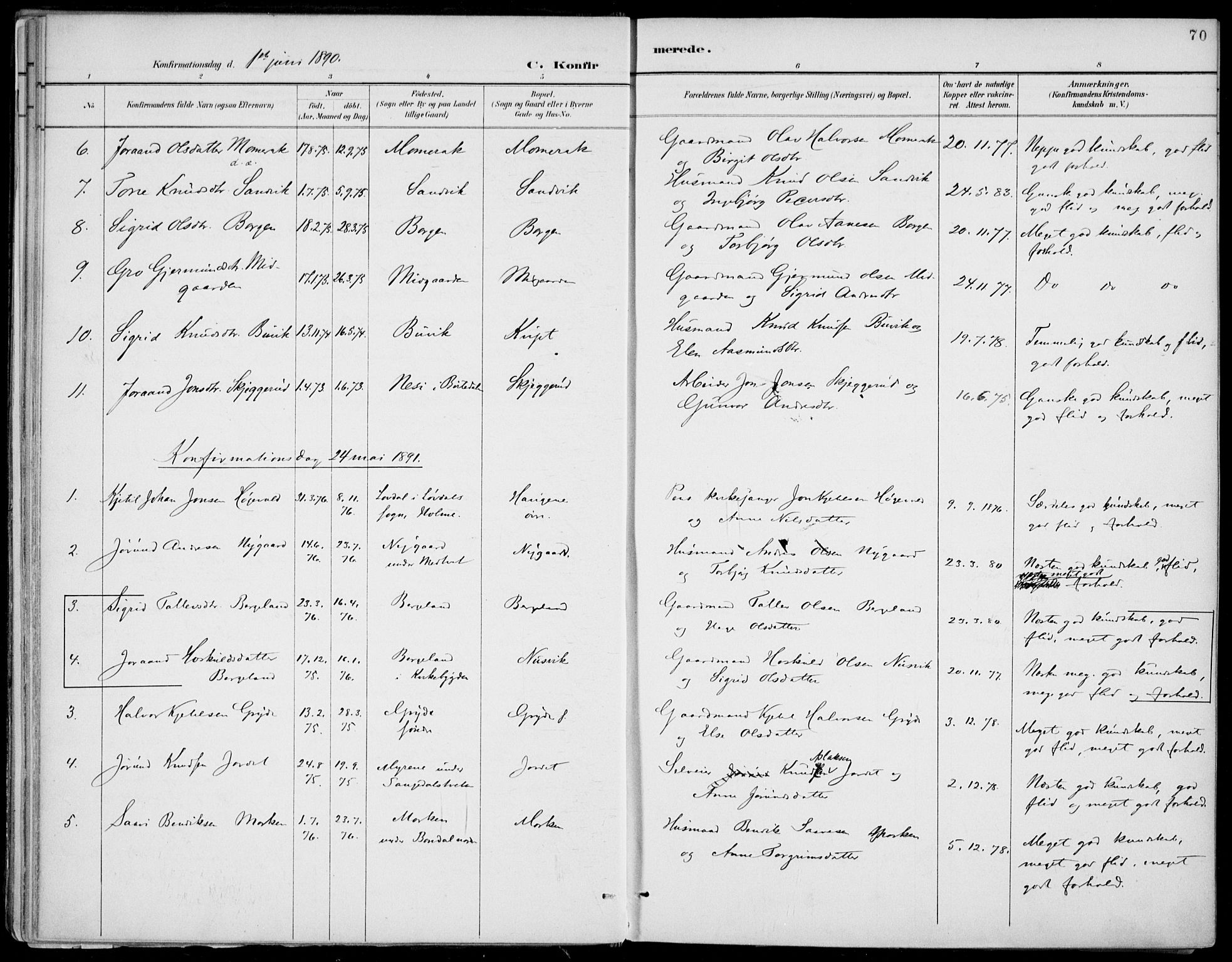 Fyresdal kirkebøker, AV/SAKO-A-263/F/Fa/L0007: Ministerialbok nr. I 7, 1887-1914, s. 70