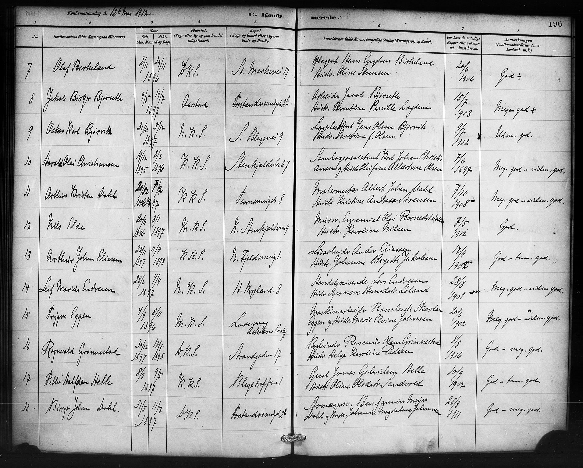 Korskirken sokneprestembete, AV/SAB-A-76101/H/Haa/L0071: Residerende kapellans bok nr. A 6, 1885-1912, s. 196