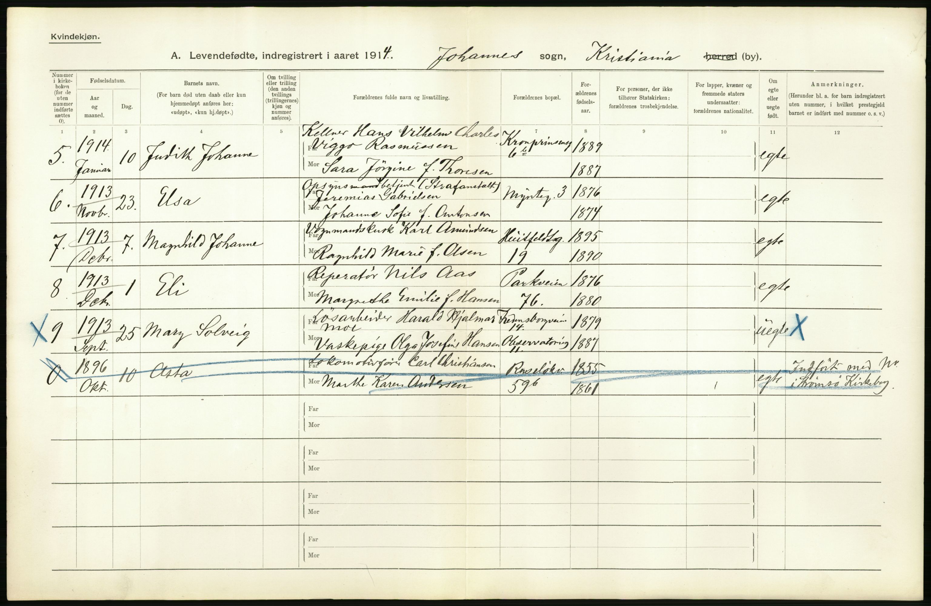 Statistisk sentralbyrå, Sosiodemografiske emner, Befolkning, AV/RA-S-2228/D/Df/Dfb/Dfbd/L0006: Kristiania: Levendefødte menn og kvinner., 1914, s. 42