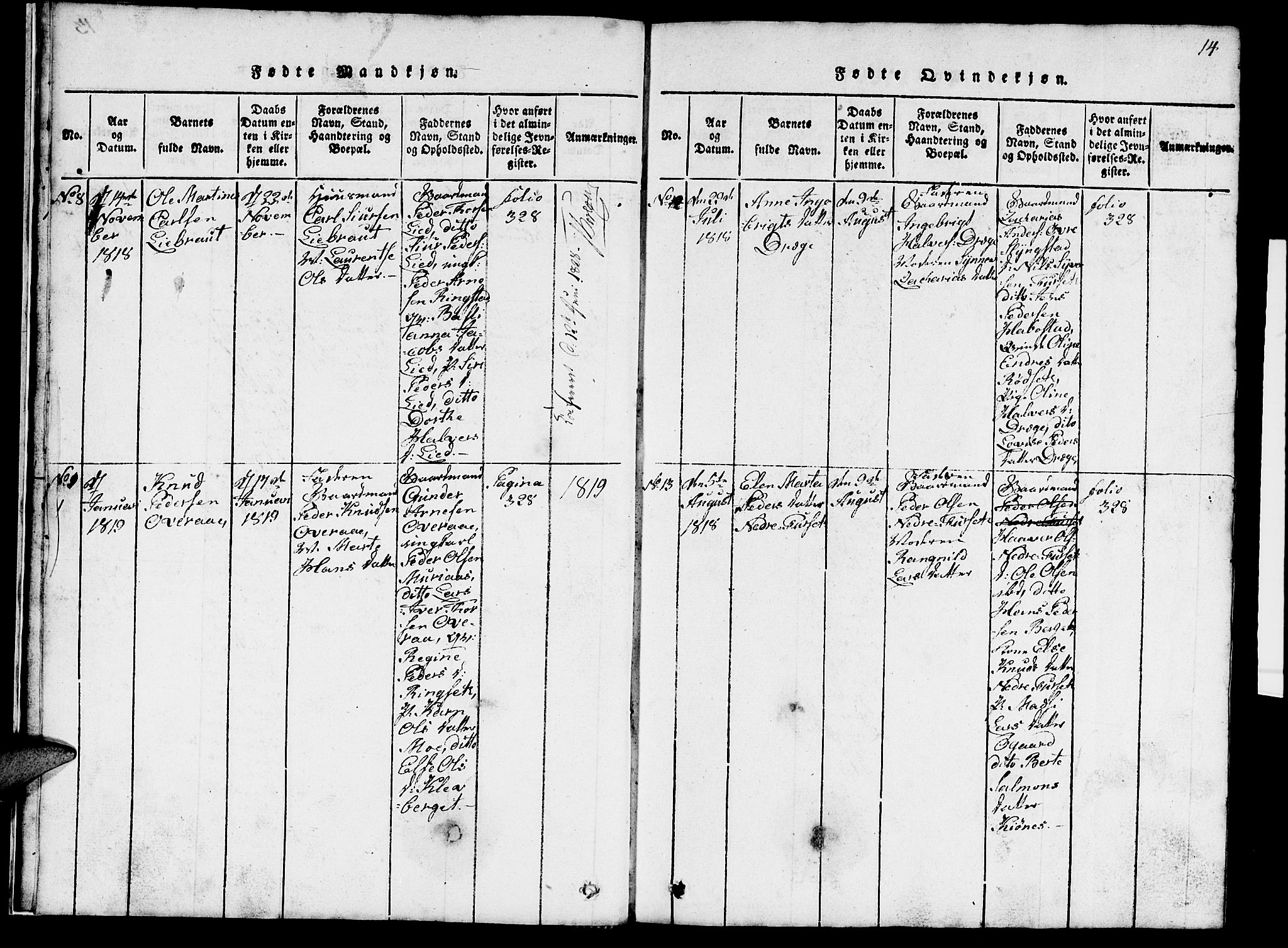 Ministerialprotokoller, klokkerbøker og fødselsregistre - Møre og Romsdal, AV/SAT-A-1454/520/L0289: Klokkerbok nr. 520C01, 1817-1837, s. 14