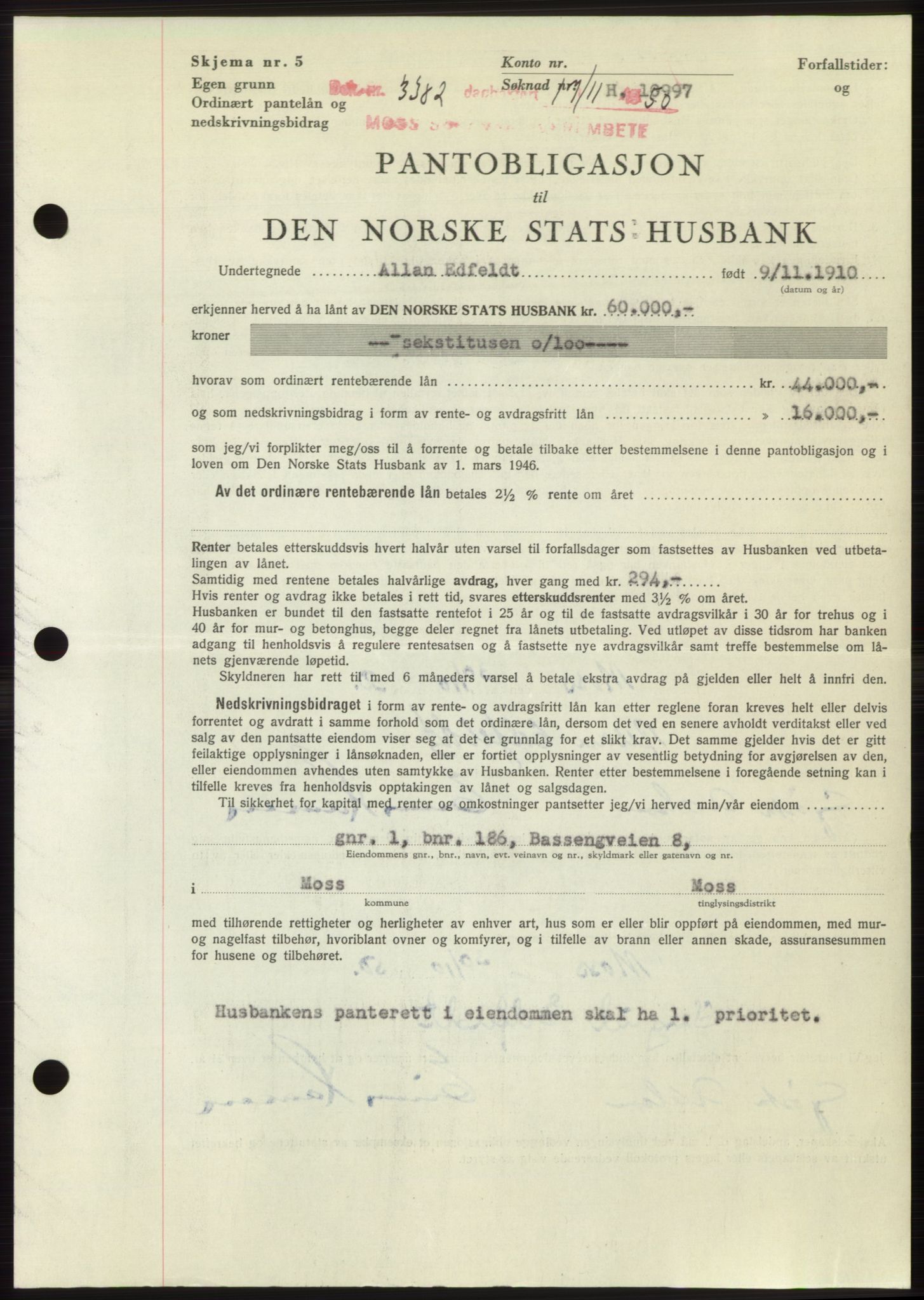 Moss sorenskriveri, SAO/A-10168: Pantebok nr. B25, 1950-1950, Dagboknr: 3382/1950