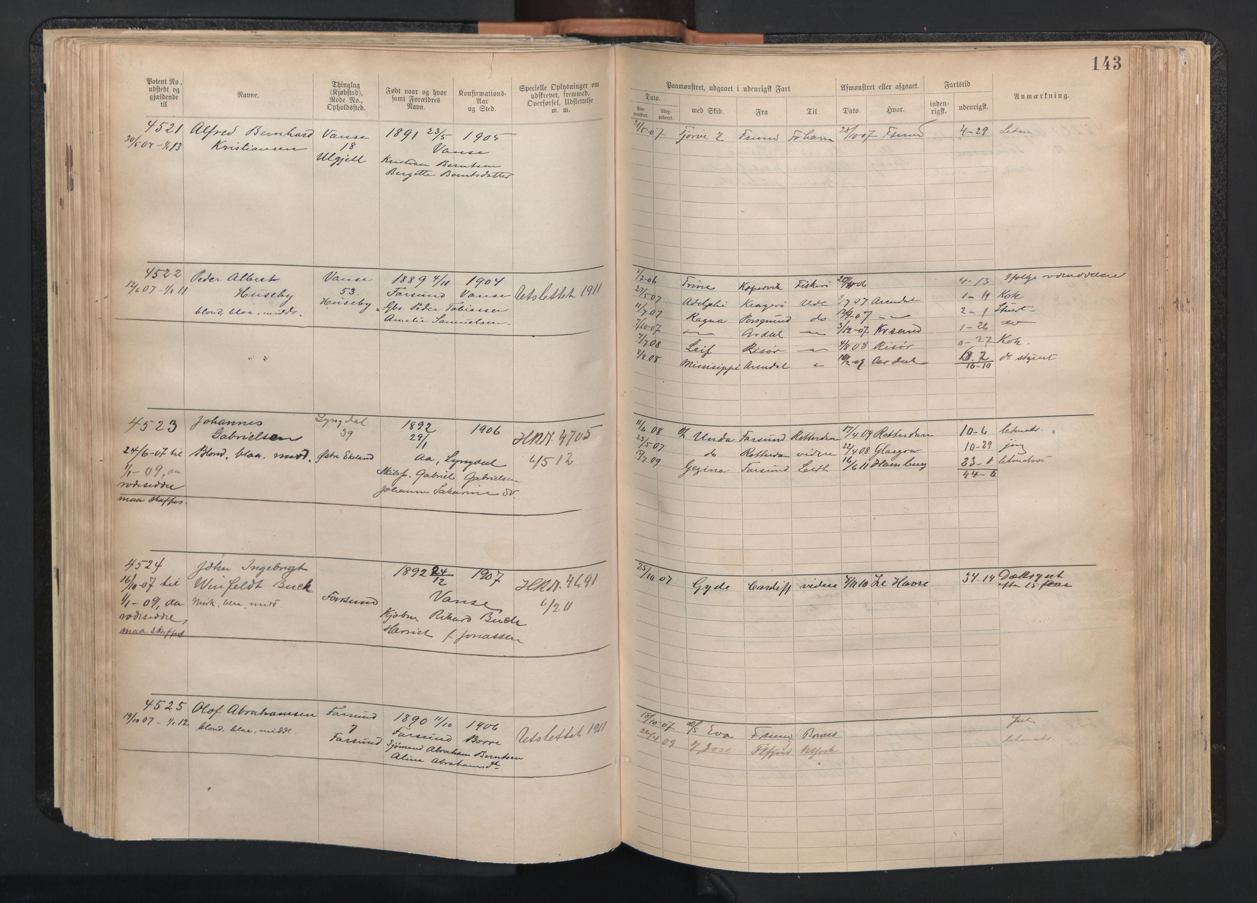 Farsund mønstringskrets, AV/SAK-2031-0017/F/Fa/L0003: Annotasjonsrulle nr 3816-5304 med register, M-3, 1894-1948, s. 174