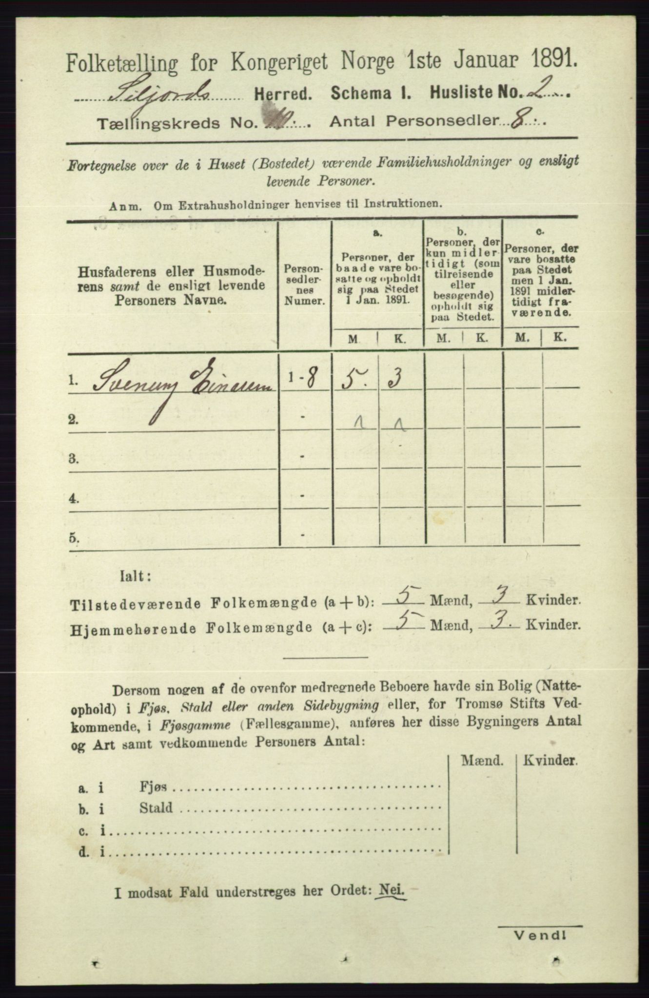 RA, Folketelling 1891 for 0828 Seljord herred, 1891, s. 3405