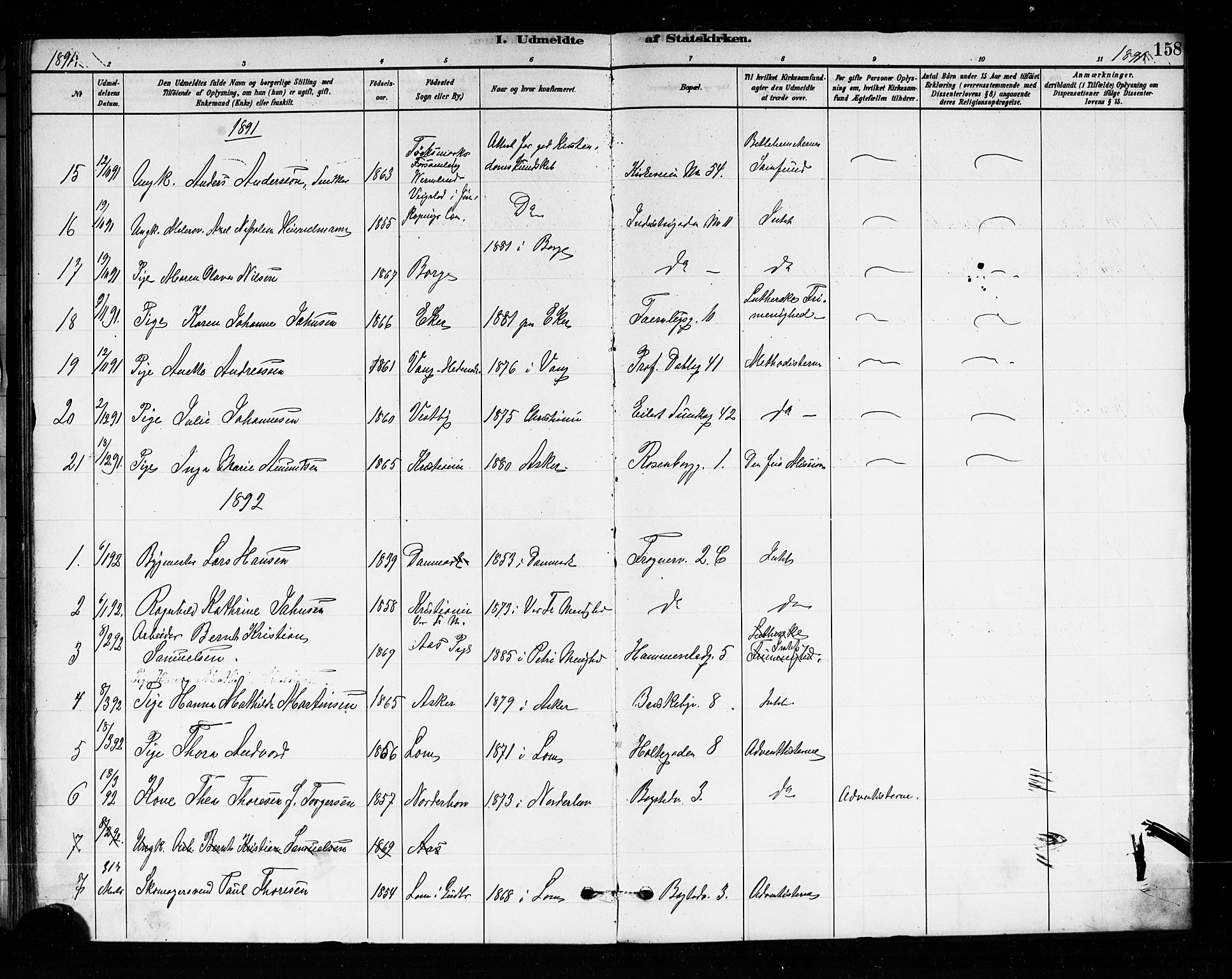 Uranienborg prestekontor Kirkebøker, AV/SAO-A-10877/F/Fa/L0004: Ministerialbok nr. I 4, 1880-1901, s. 158
