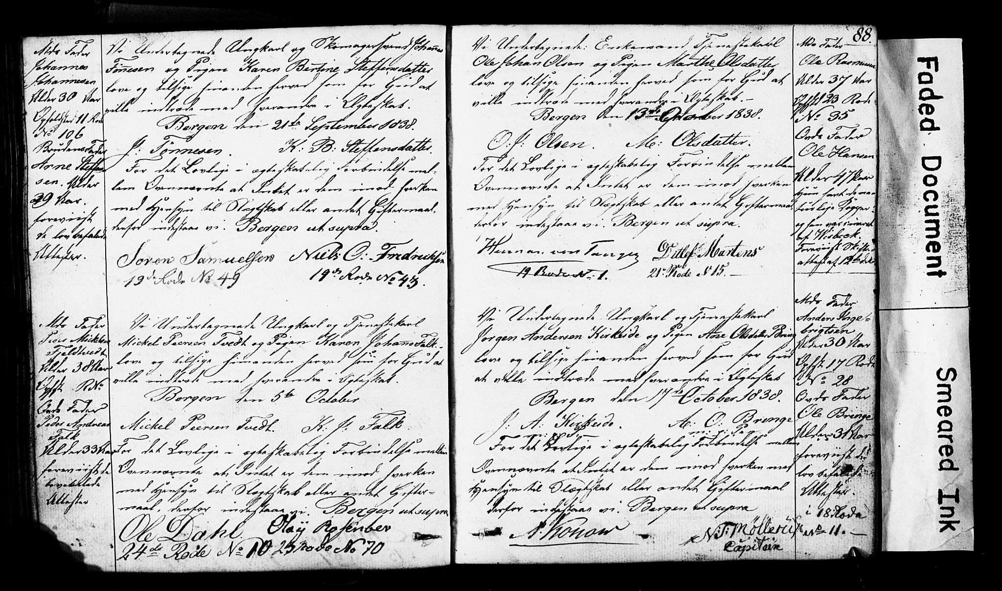 Domkirken sokneprestembete, SAB/A-74801: Forlovererklæringer nr. II.5.3, 1832-1845, s. 88